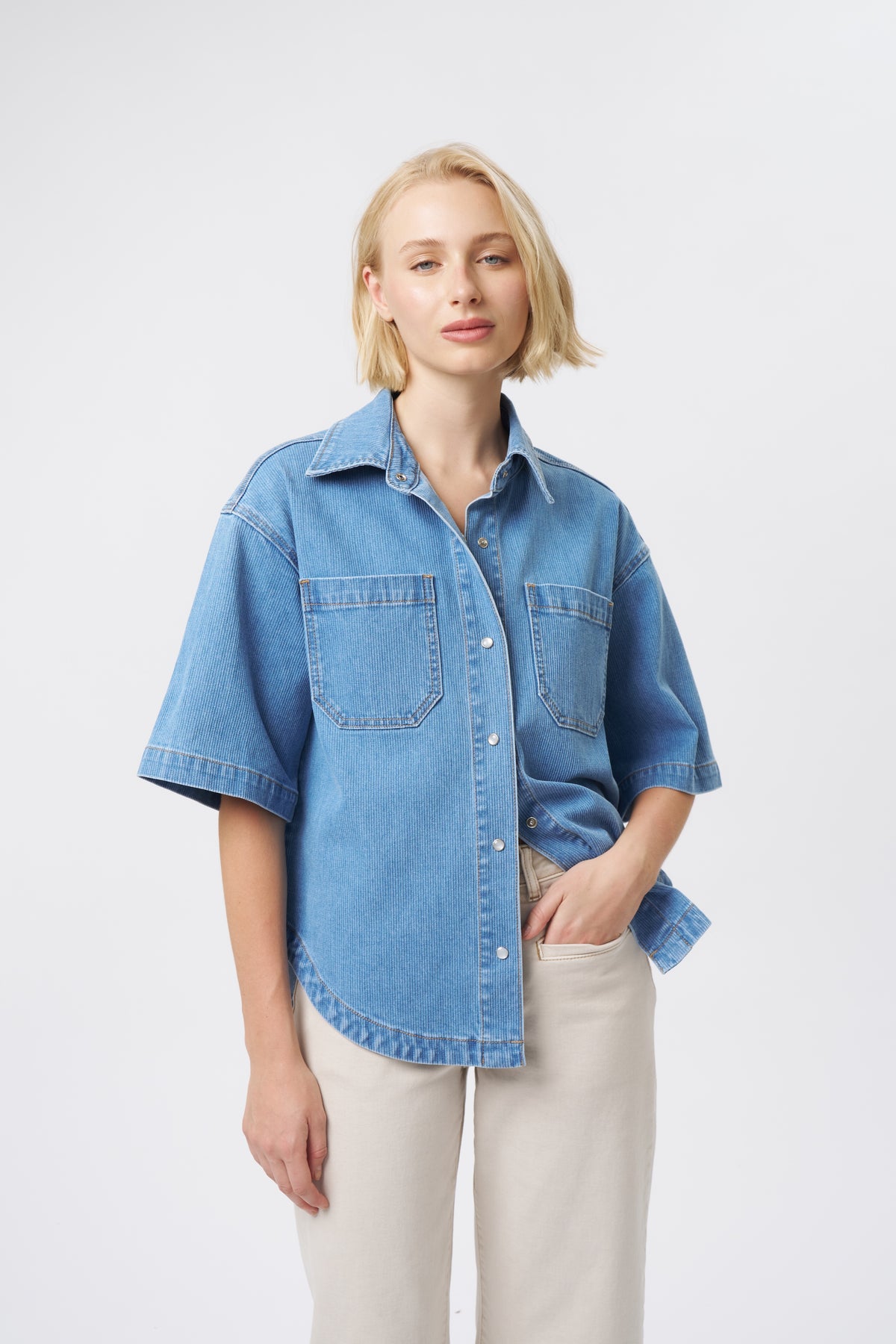 Beth Shirt | Cord - Mid Blue - Kireina Australia