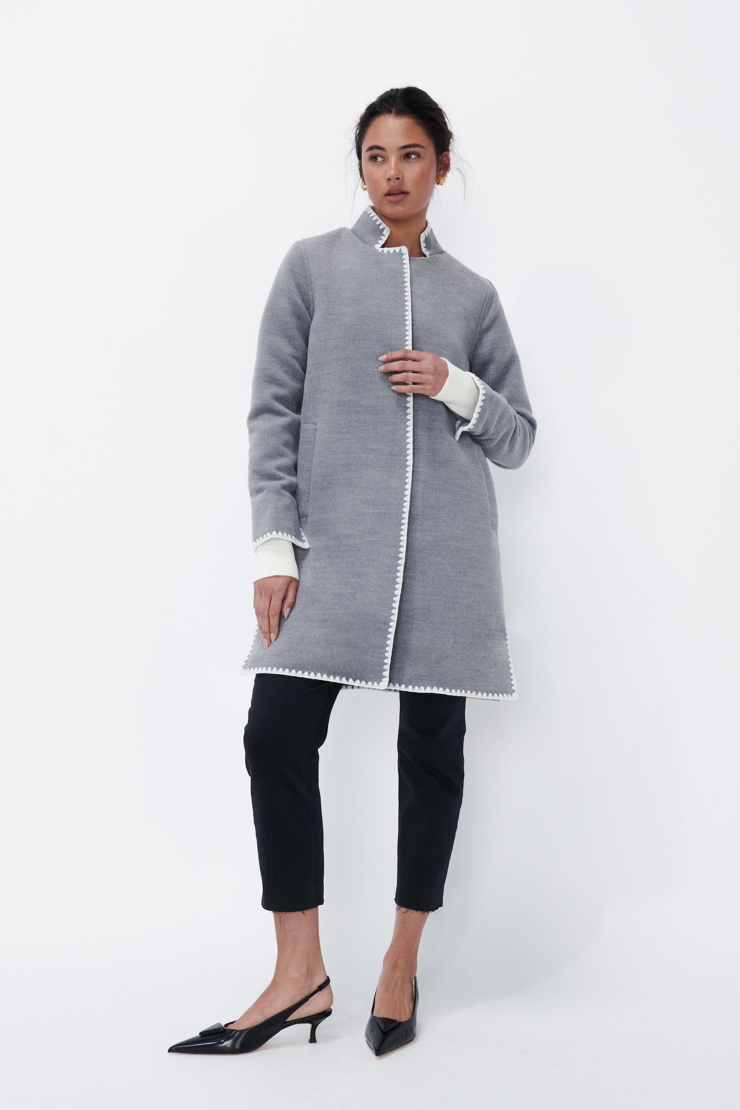 Rye Blanket Stitch Coat - Grey - Kireina Australia