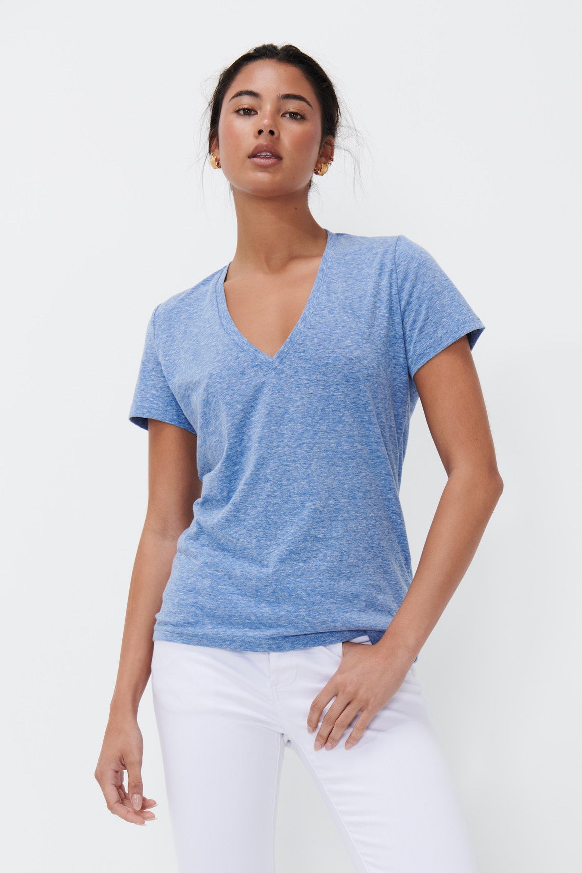 Veronica V-Neck Tee Denim Blue Marle - Main Image
