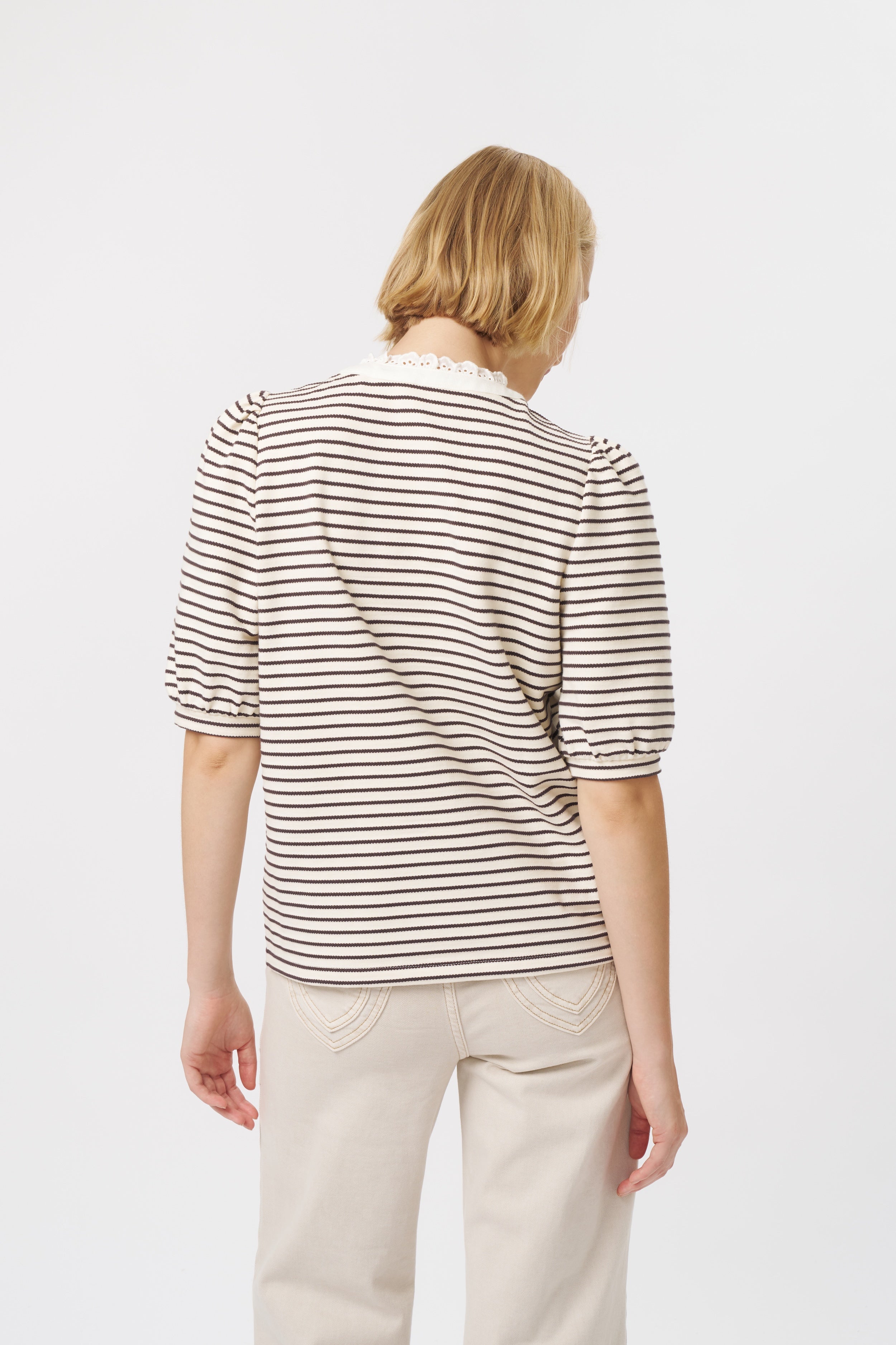 Jacqueline Top - White w/Brown Stripe