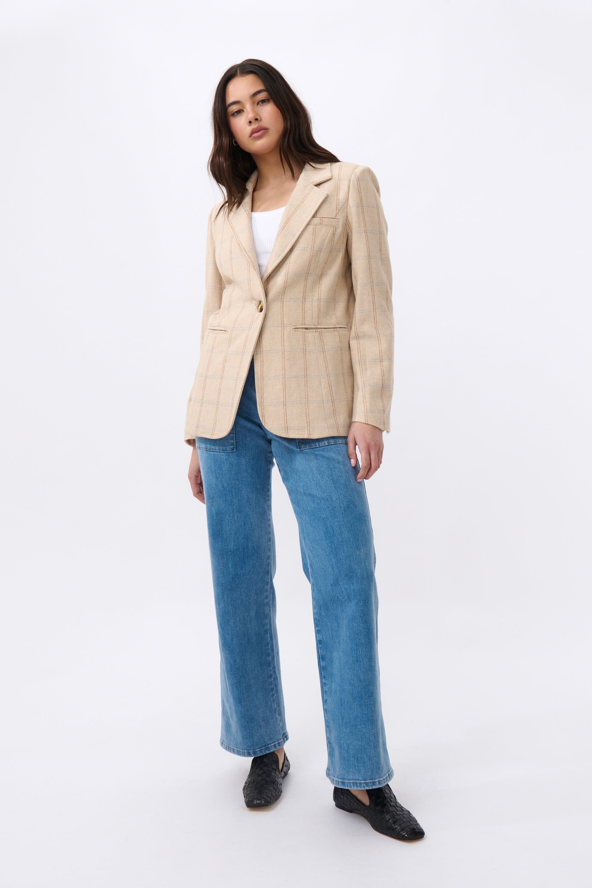 Addison Blazer - Cream Check - Kireina Australia