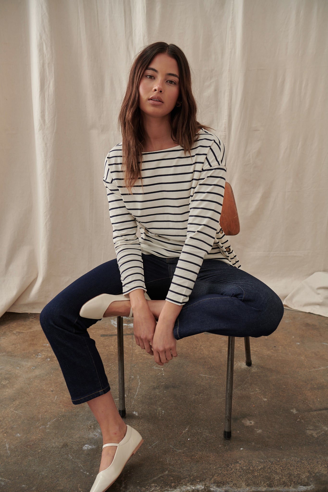 Amelie Top - Ecru with Navy Stripe