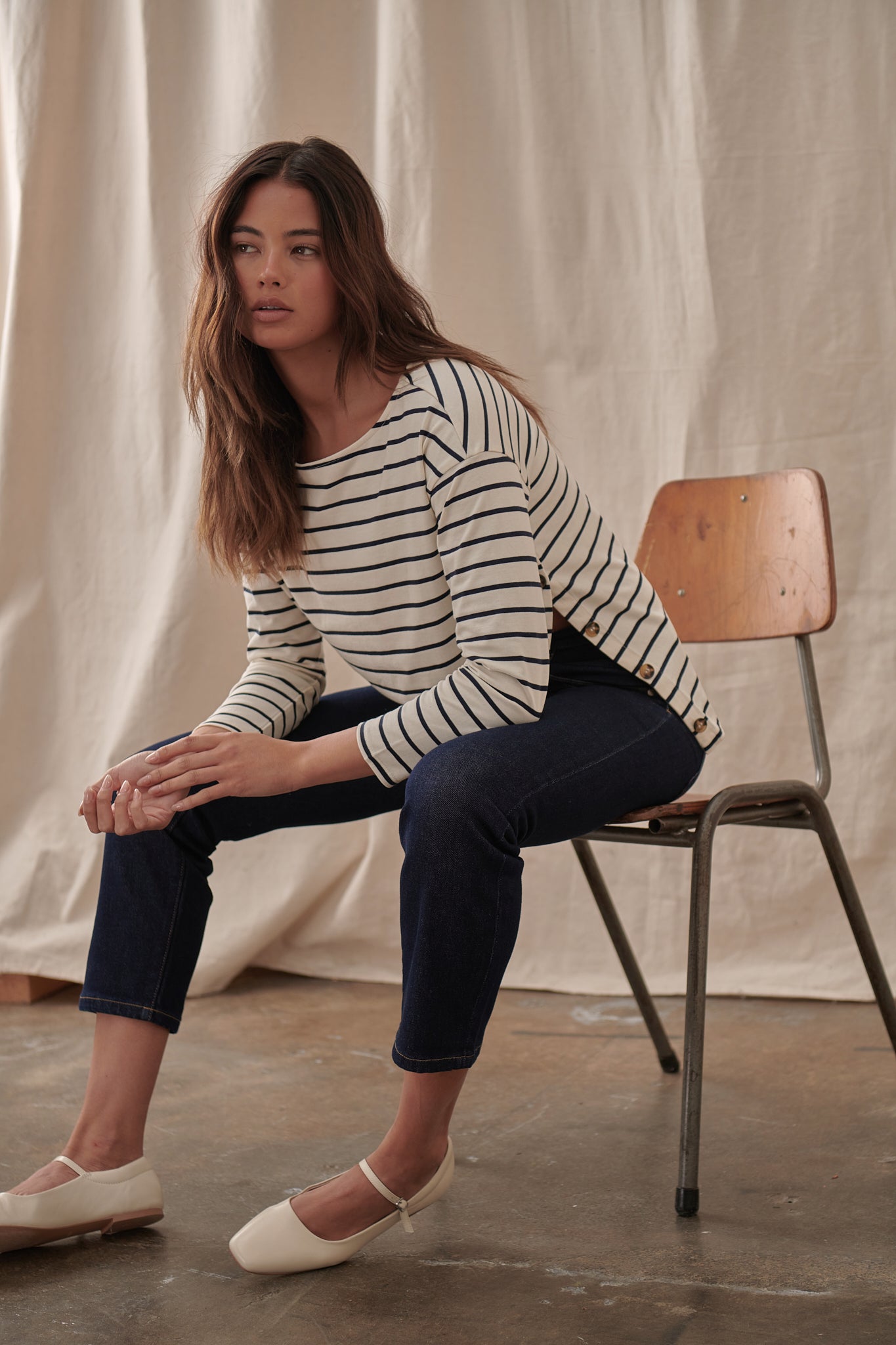 Amelie Top - Ecru with Navy Stripe