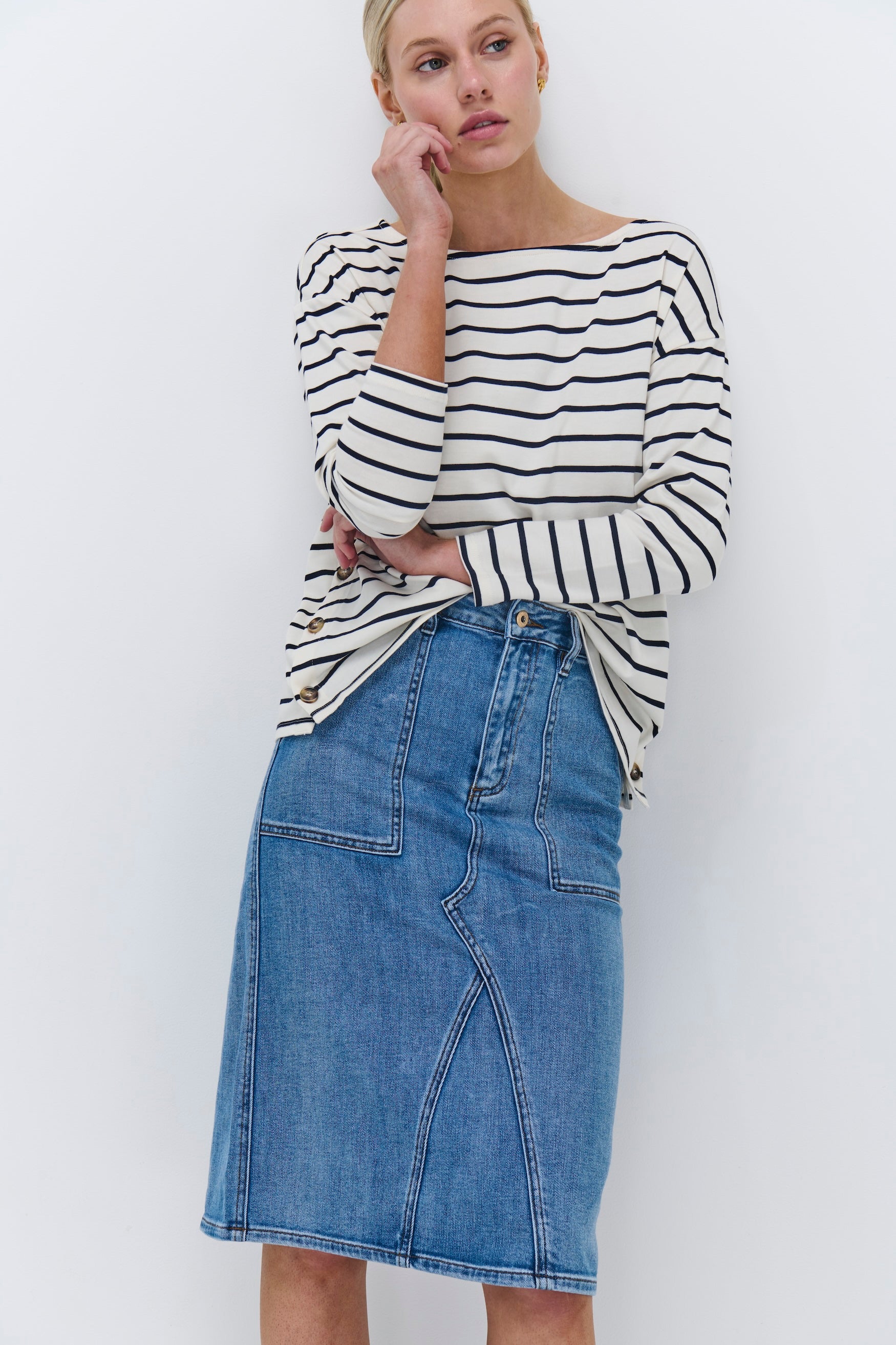 Amelie Top - Ecru with Navy Stripe