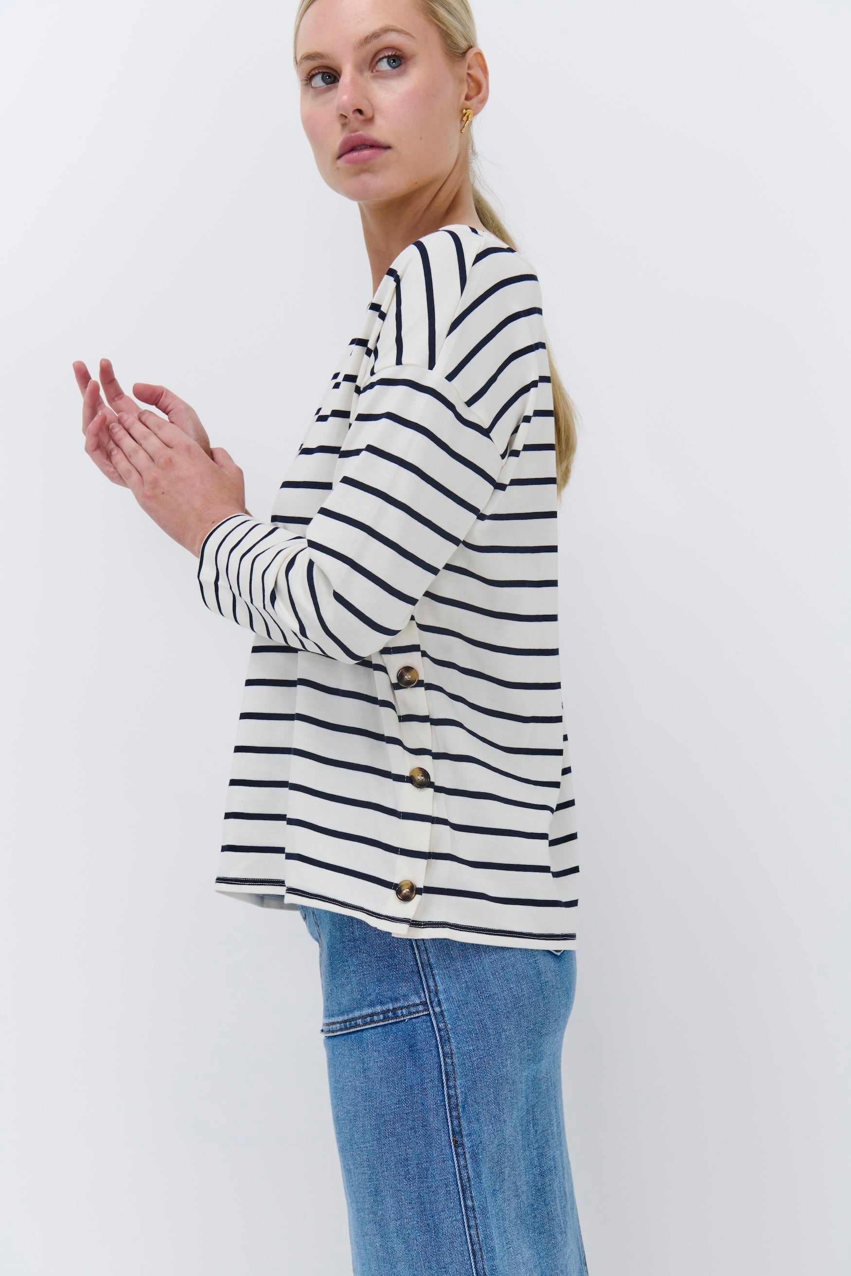 Amelie Top - Ecru with Navy Stripe