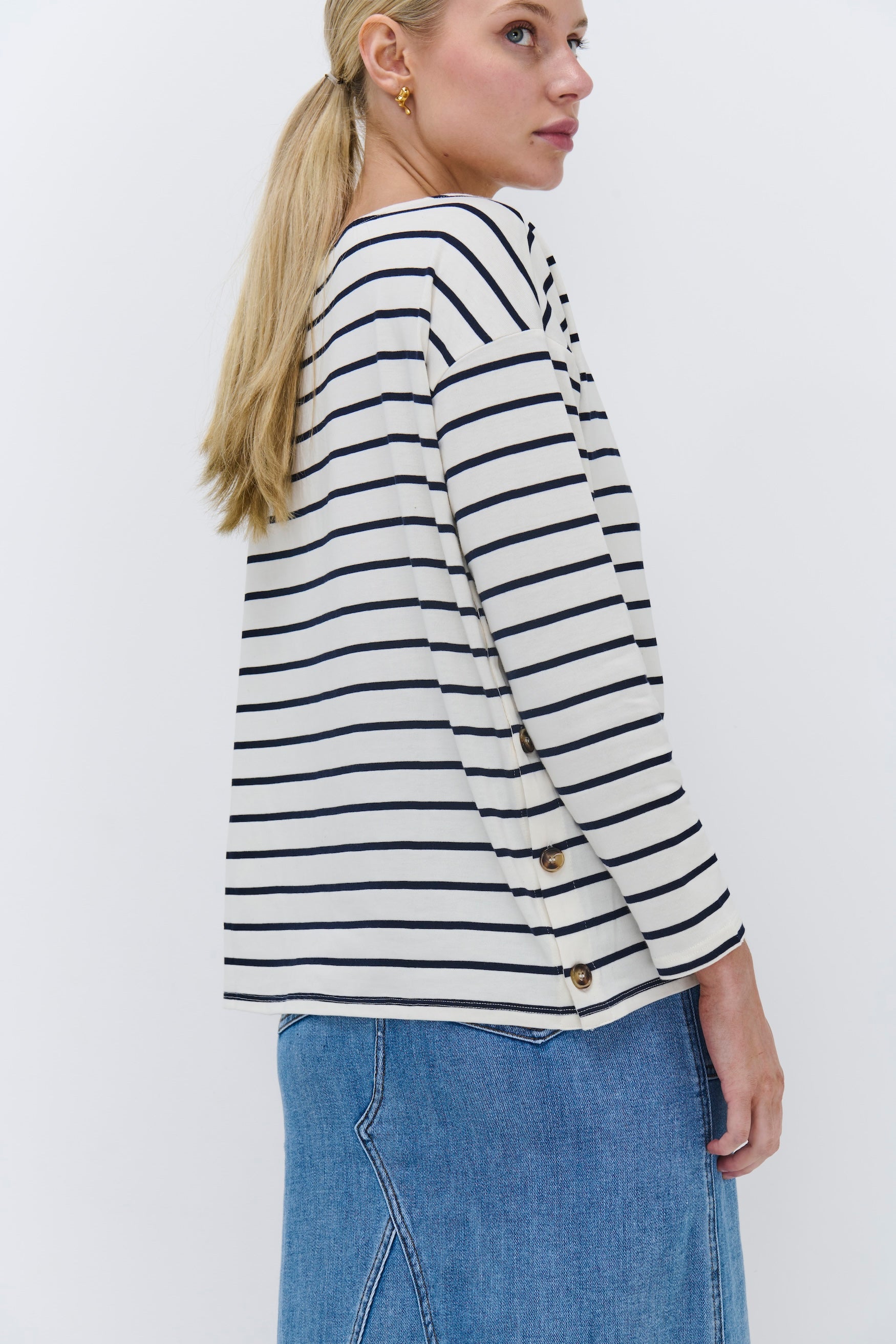 Amelie Top - Ecru with Navy Stripe