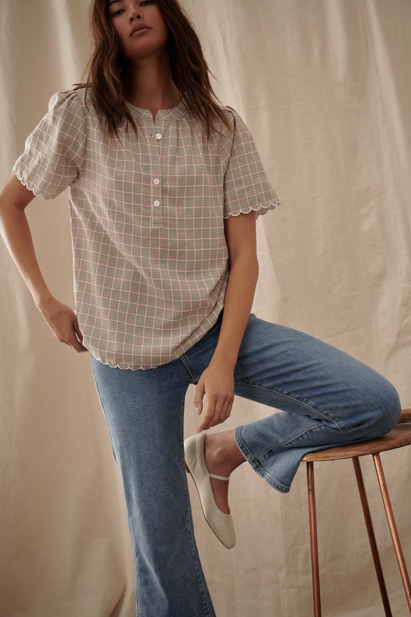 Eloise Top - Pink Check