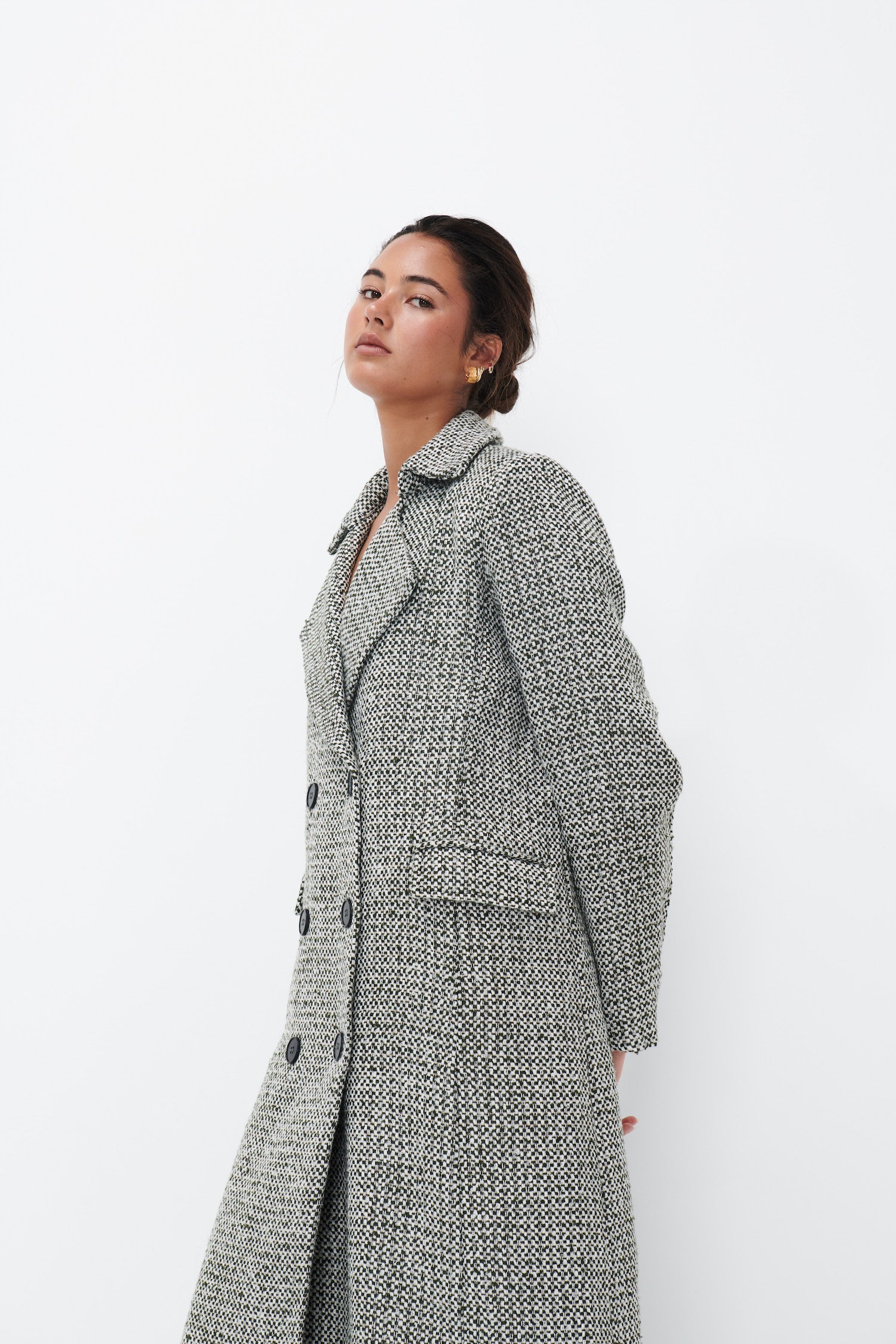 Etta Coat - Khaki Brocade - Kireina Australia