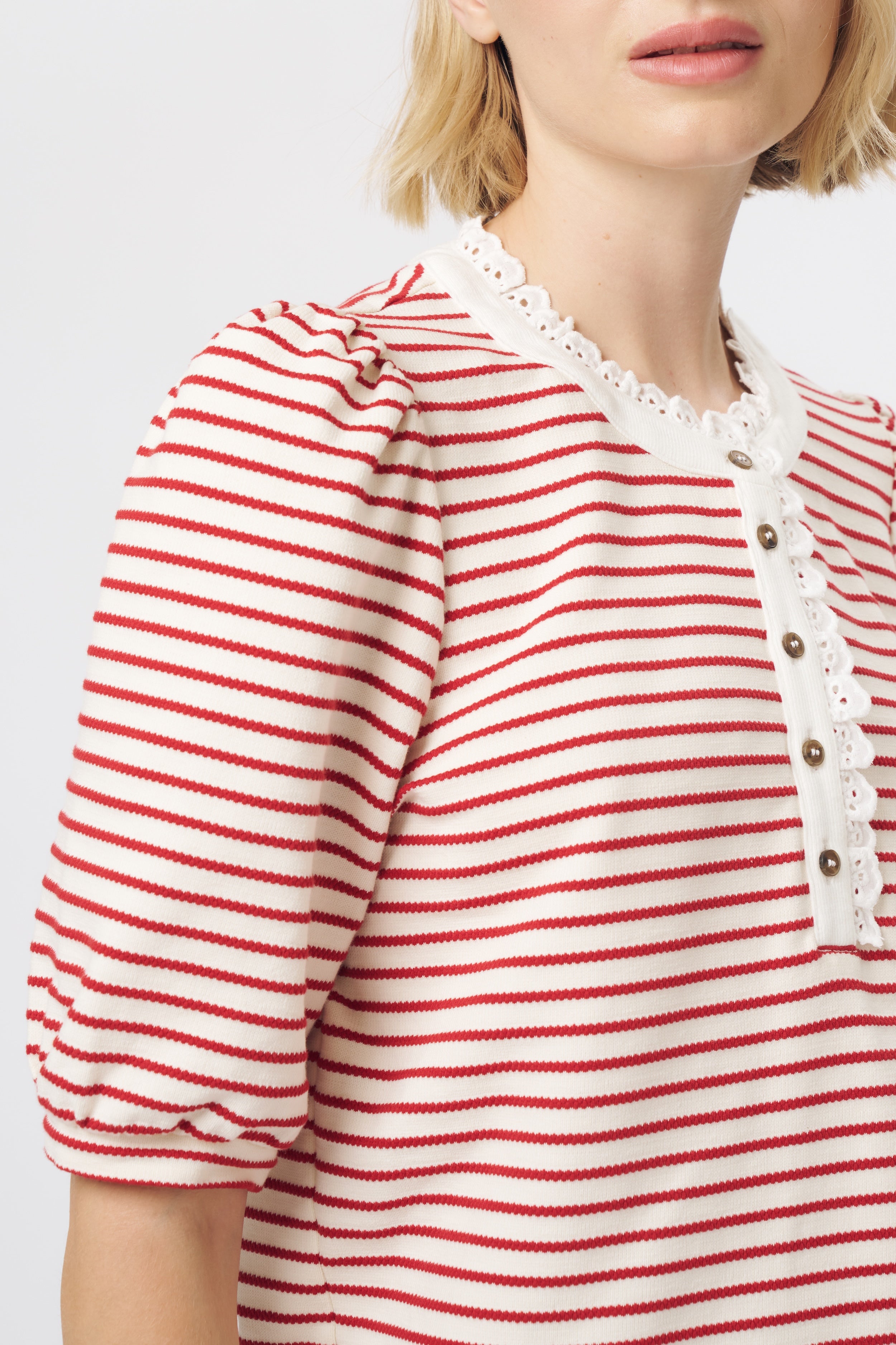 Jacqueline Top - White w/Red Stripe