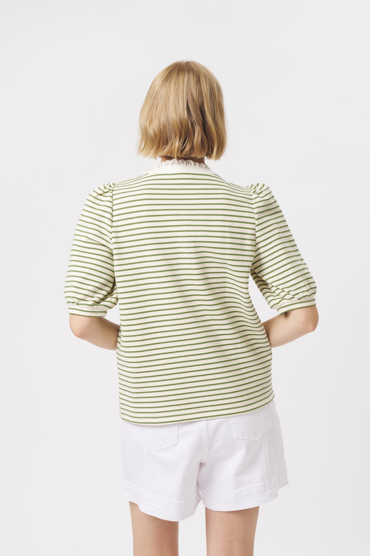 Jacqueline Top - White w/Green Stripe