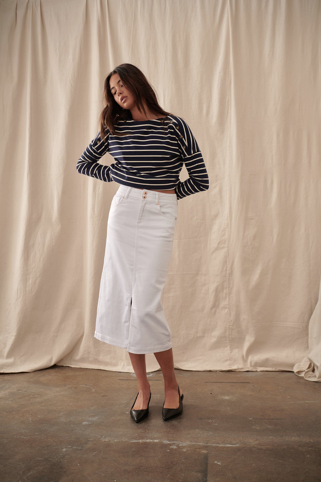 Juliette Top - Navy with White Stripe