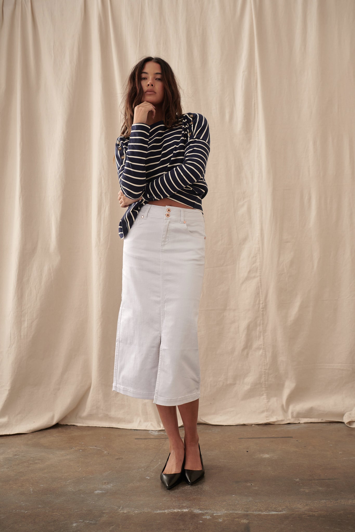 Juliette Top - Navy with White Stripe