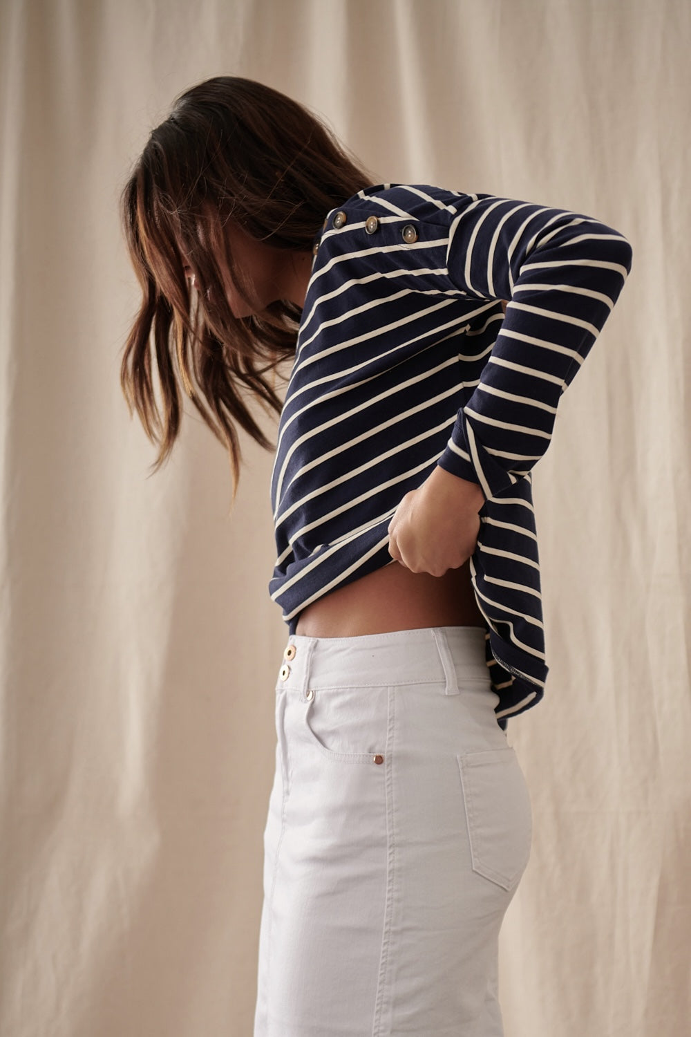 Juliette Top - Navy with White Stripe