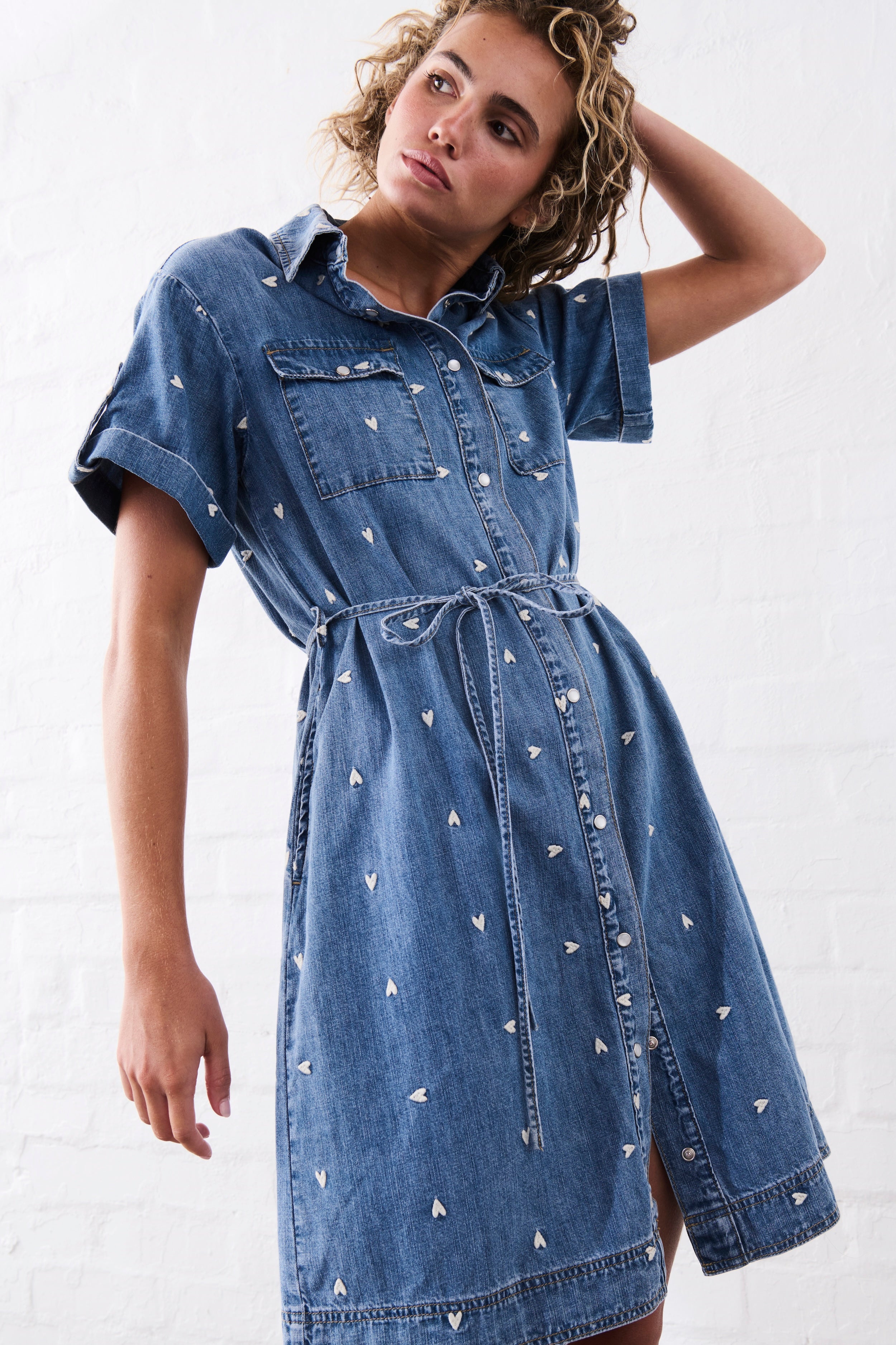 Simone Dress | Heart - 70s Blue - Kireina Australia