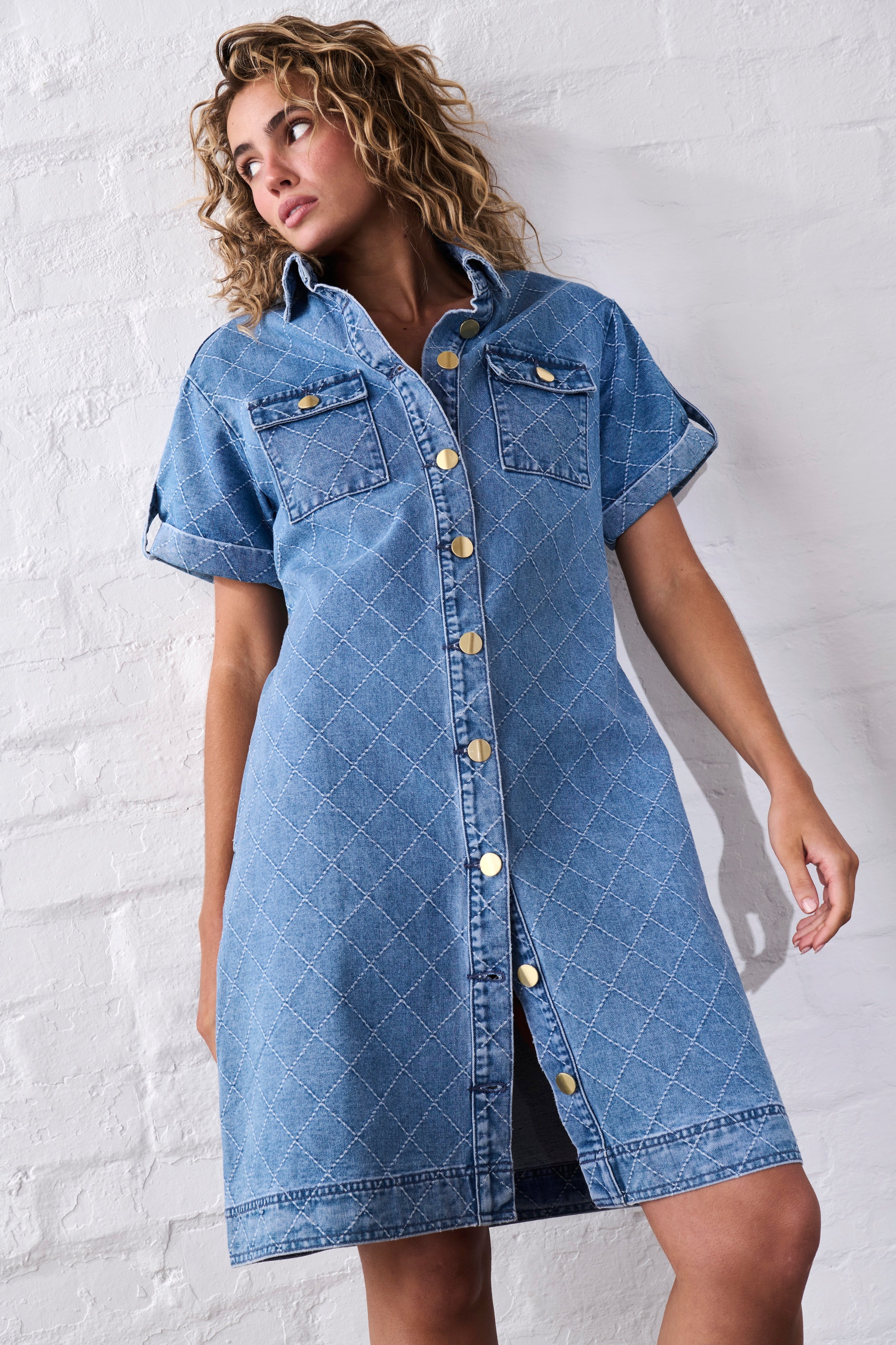 Simone Dress | Check Stitch - 70s Blue
