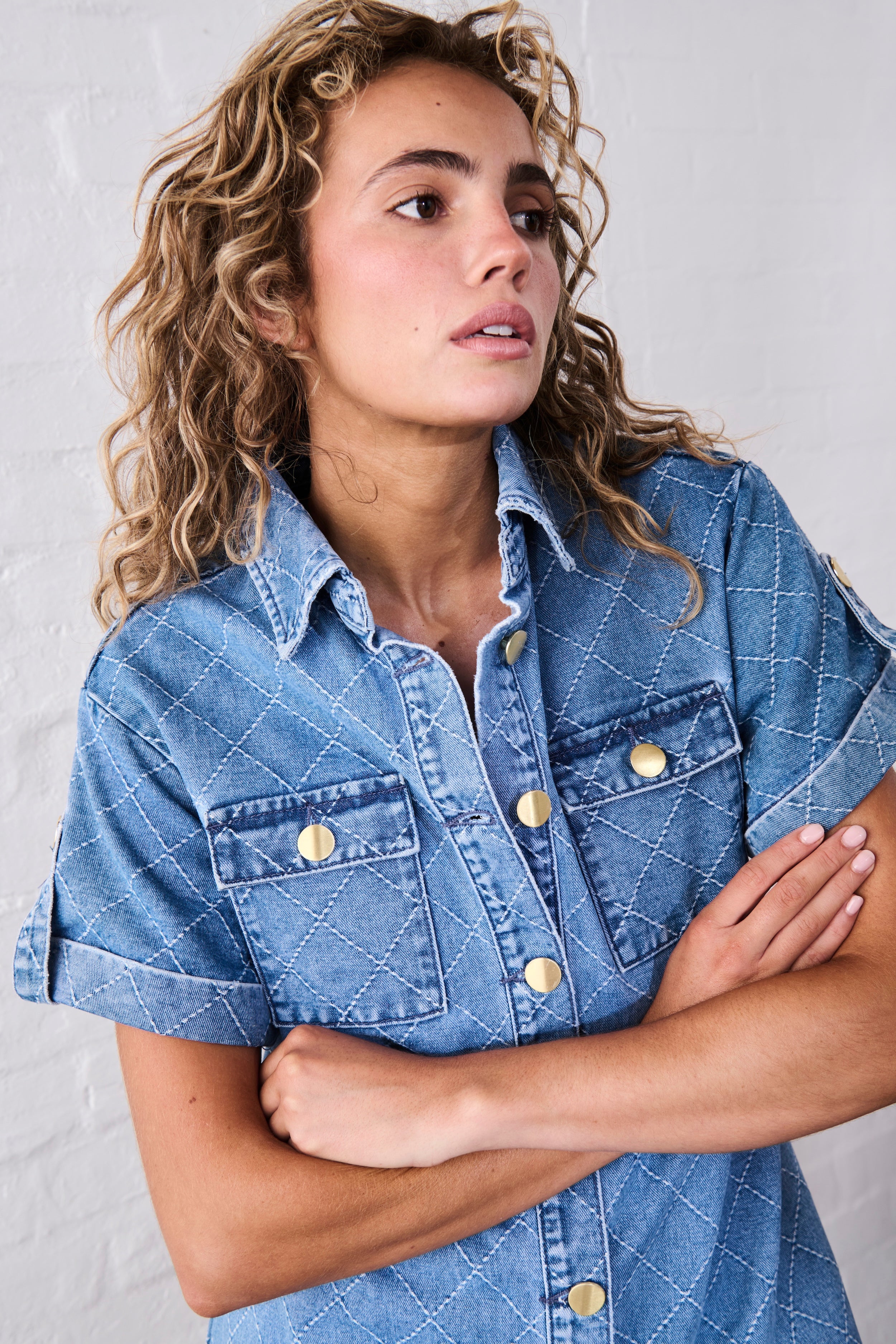 Simone Dress | Check Stitch - 70s Blue