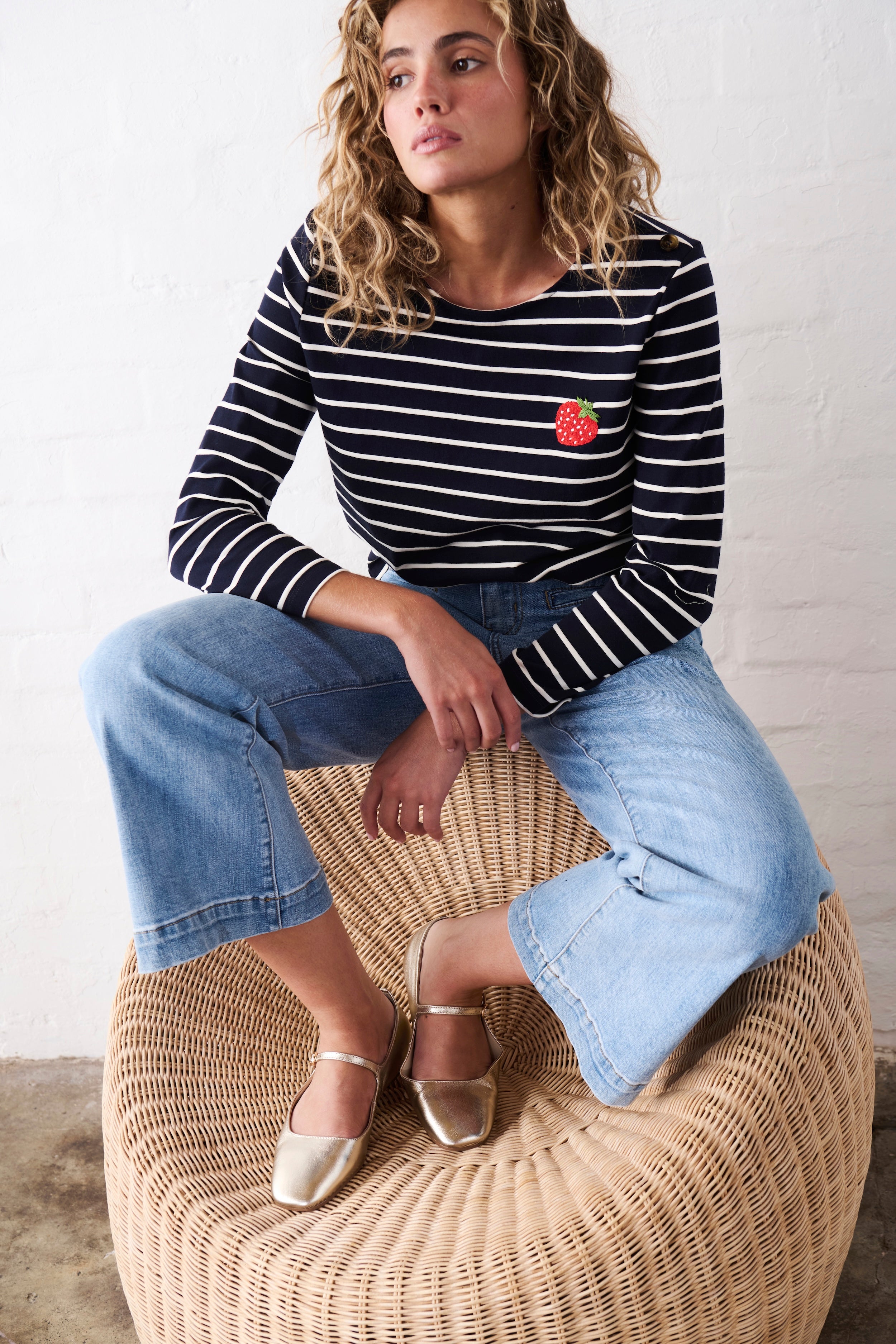 Erin Top | Strawberry - Navy with White Stripe
