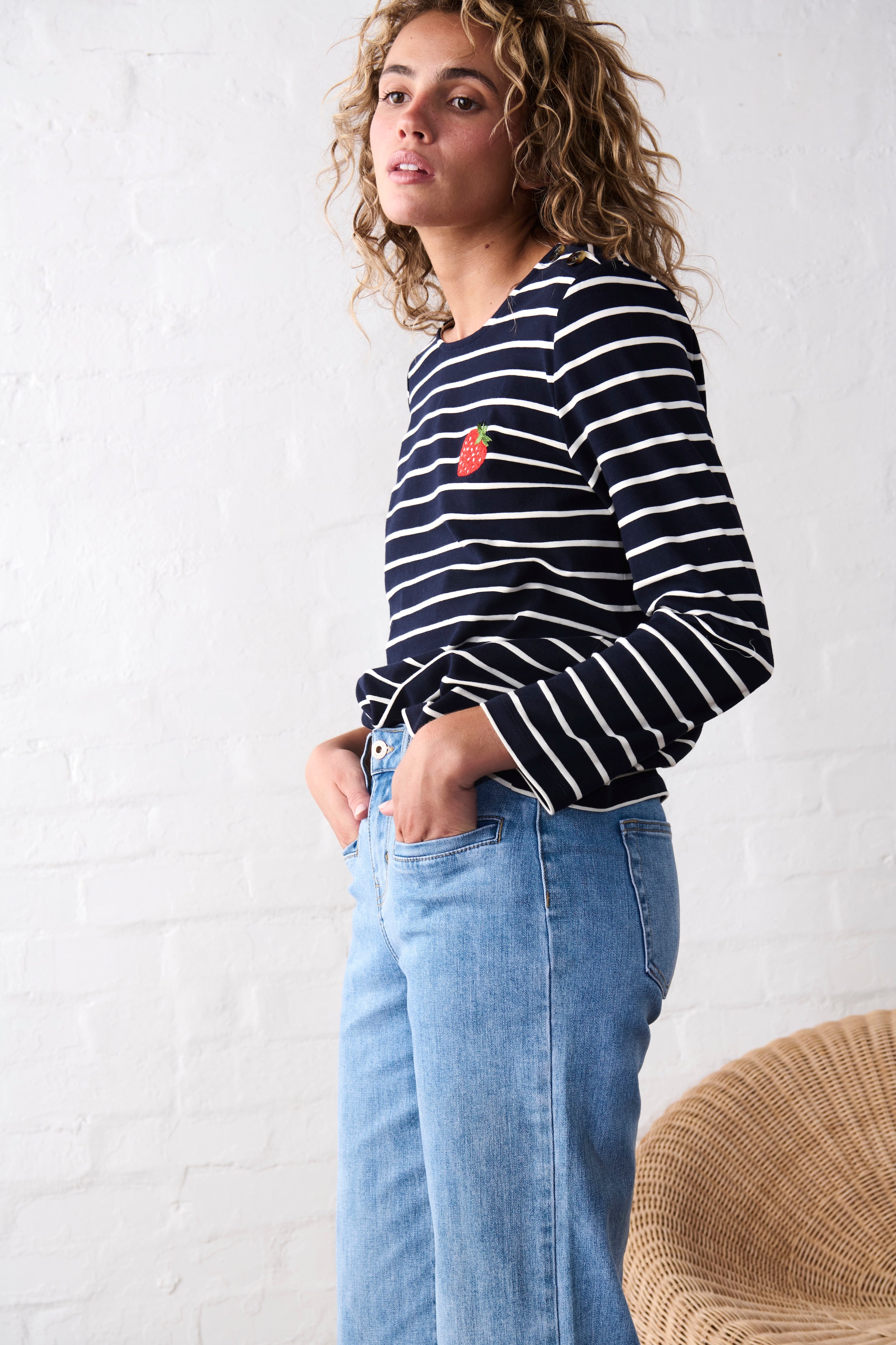 Erin Top | Strawberry - Navy with White Stripe - Kireina Australia