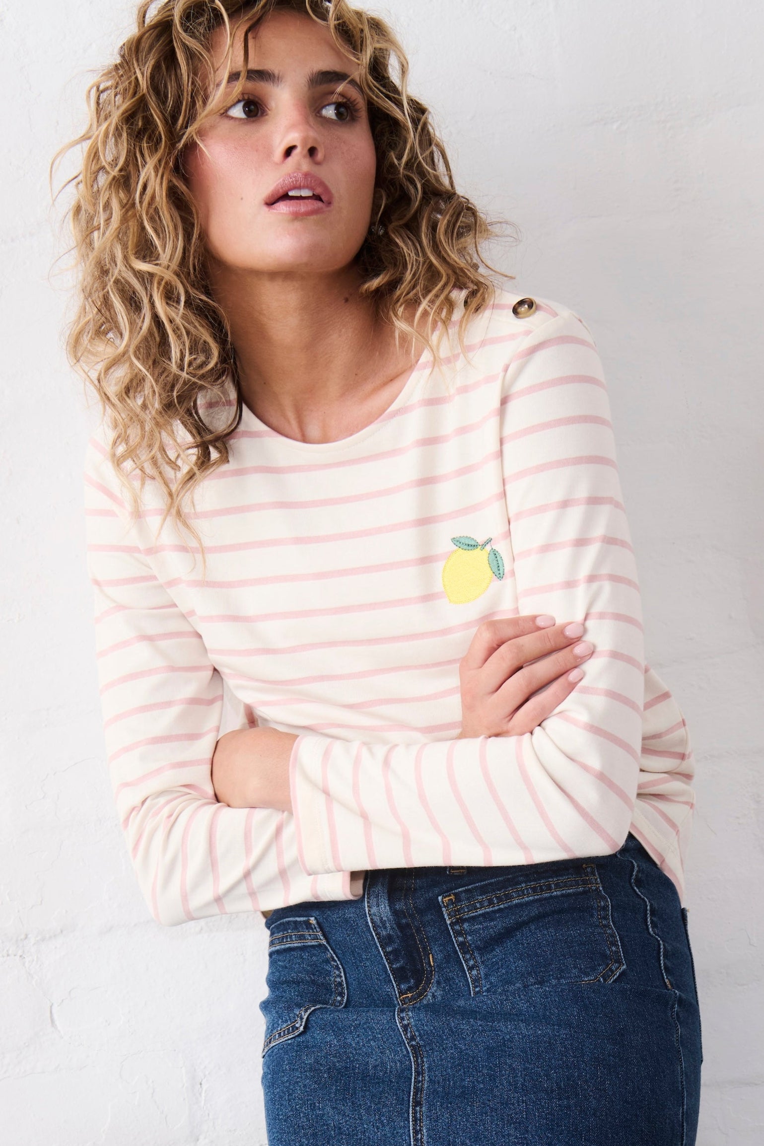 Erin Top | Lemon - White with Pink Stripe