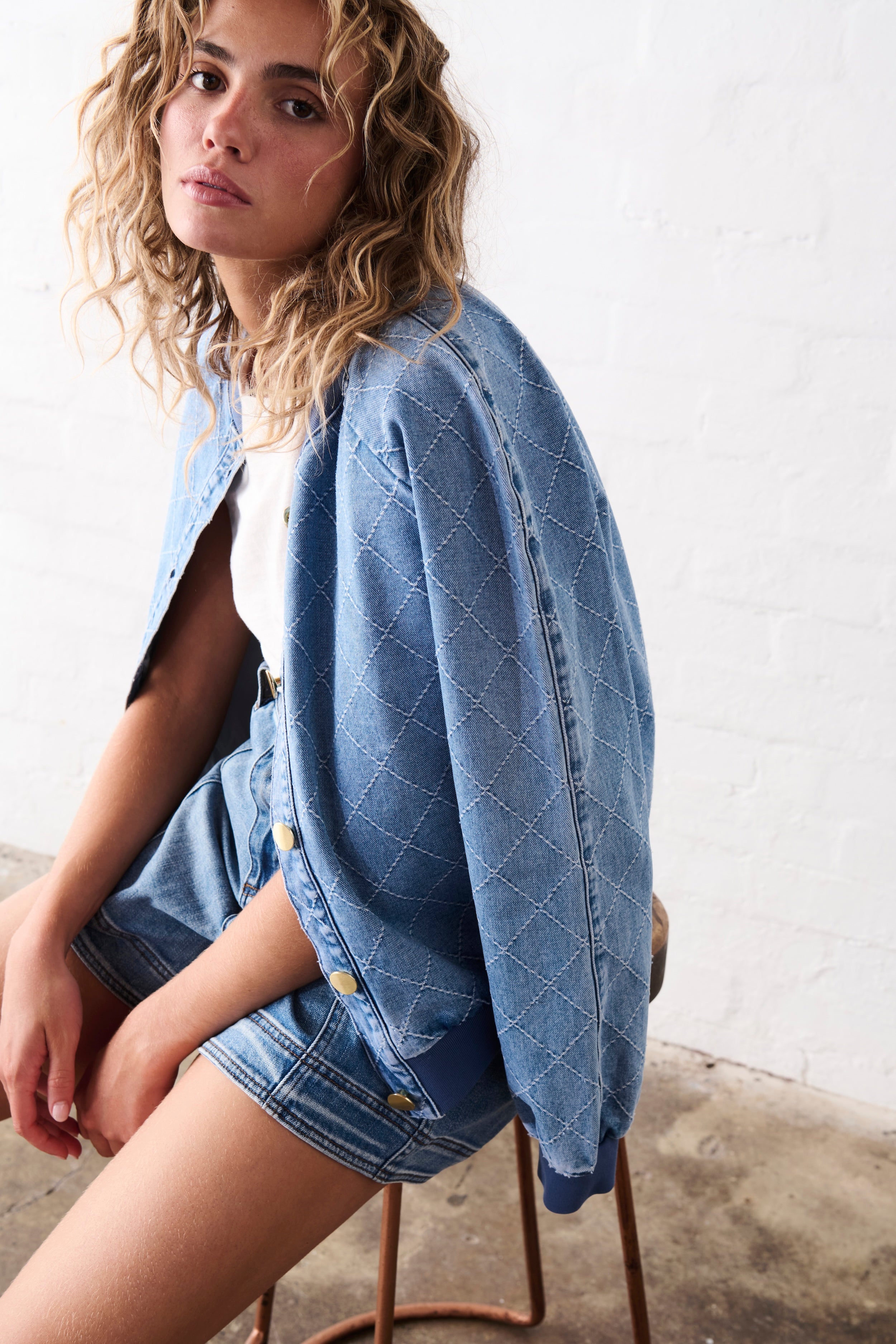 Sabrina Bomber | Check Stitch - 70s Blue