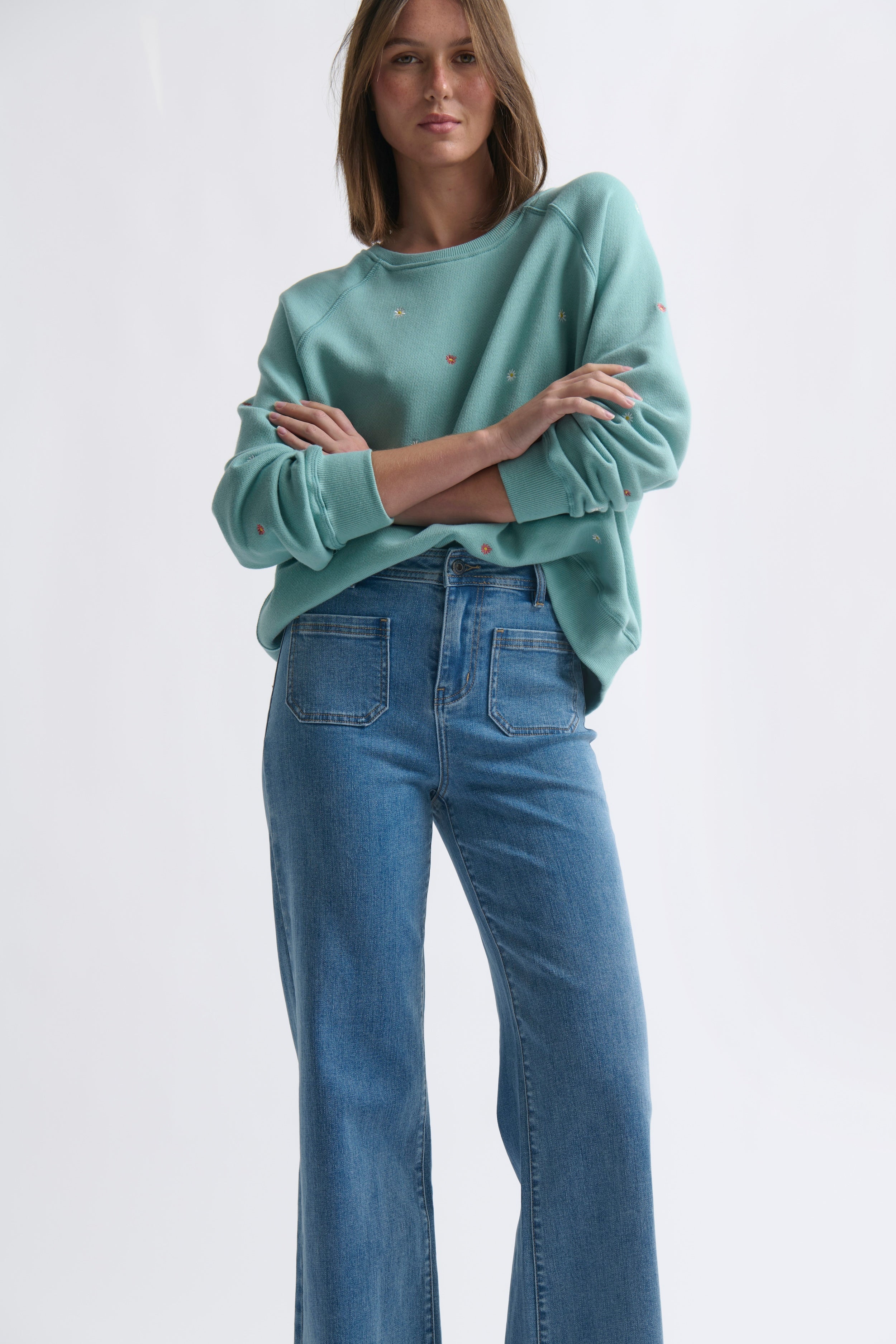 Patti Sweatshirt | Daisy - Mint Green - Kireina Australia