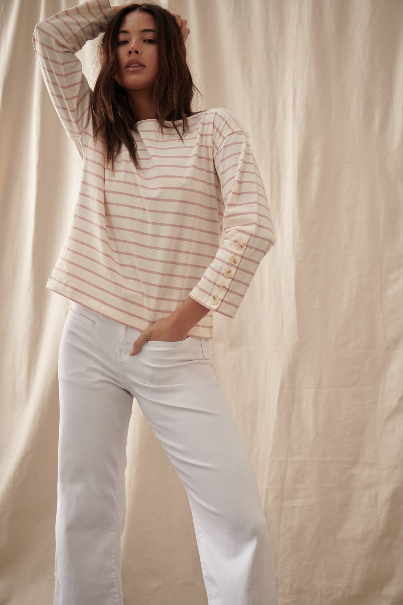 Louise Top - White with Light Pink Stripe