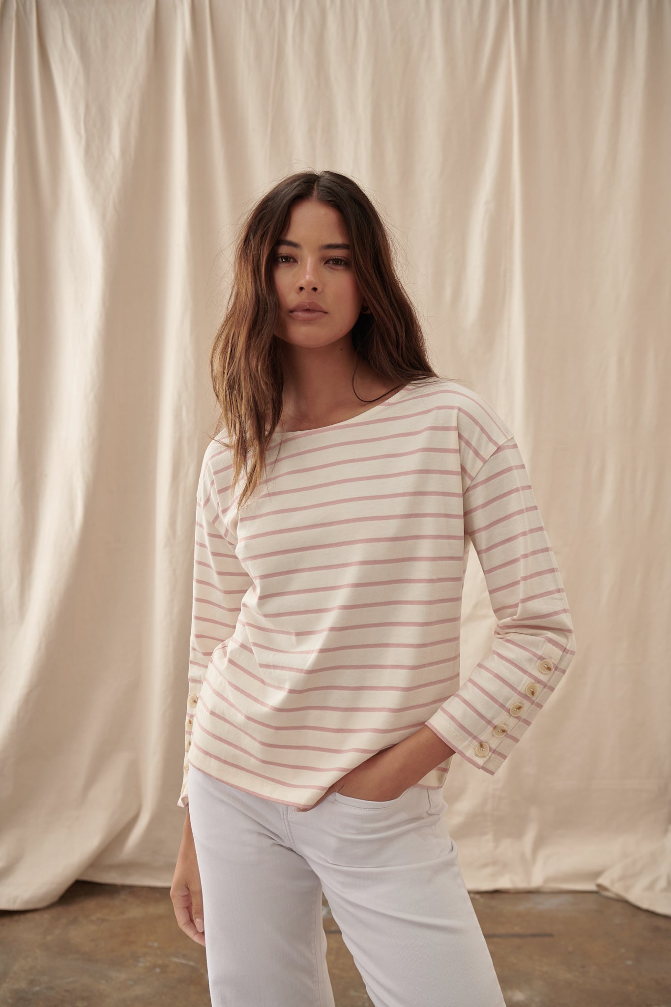 Louise Top - White with Light Pink Stripe