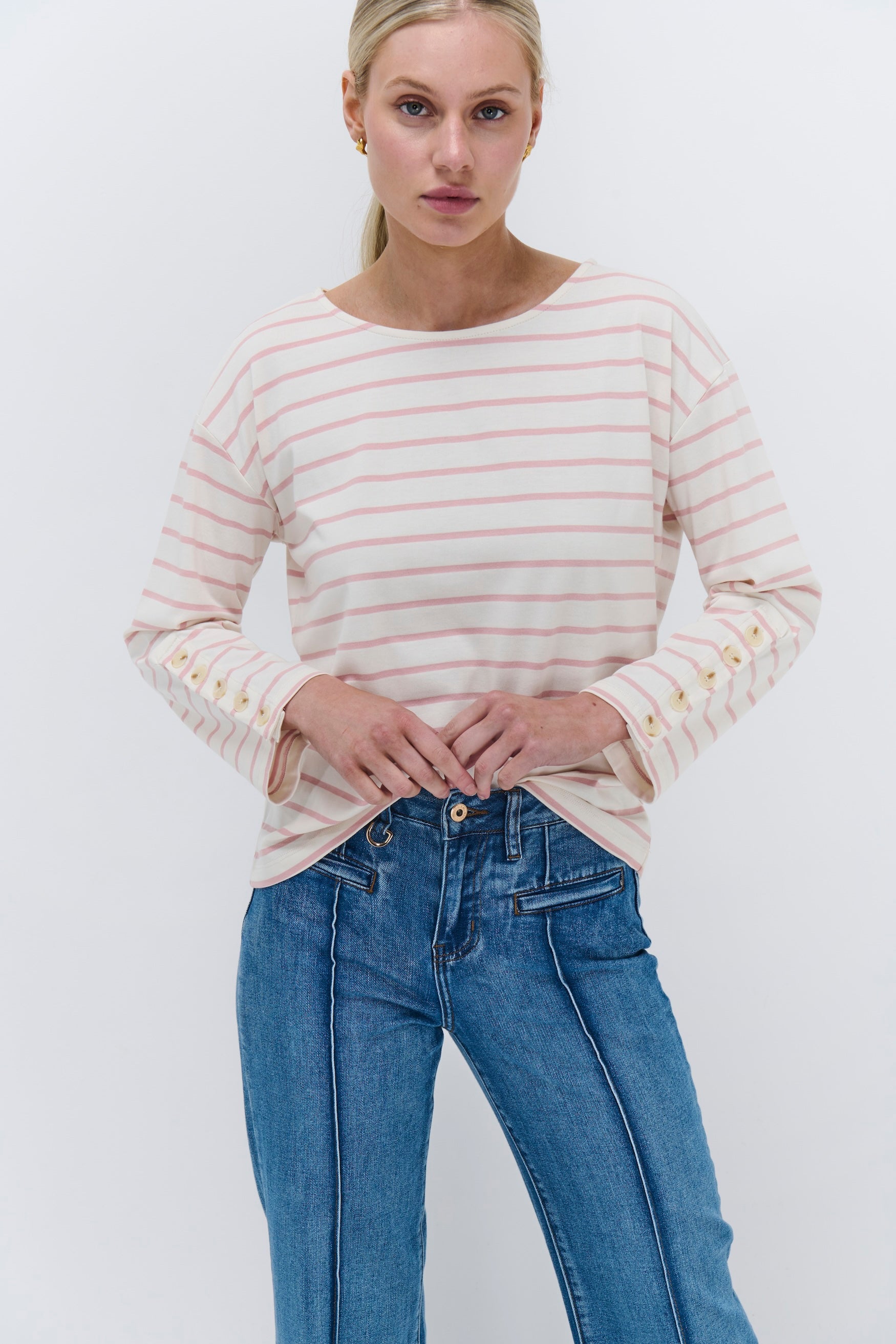 Louise Top - White with Light Pink Stripe