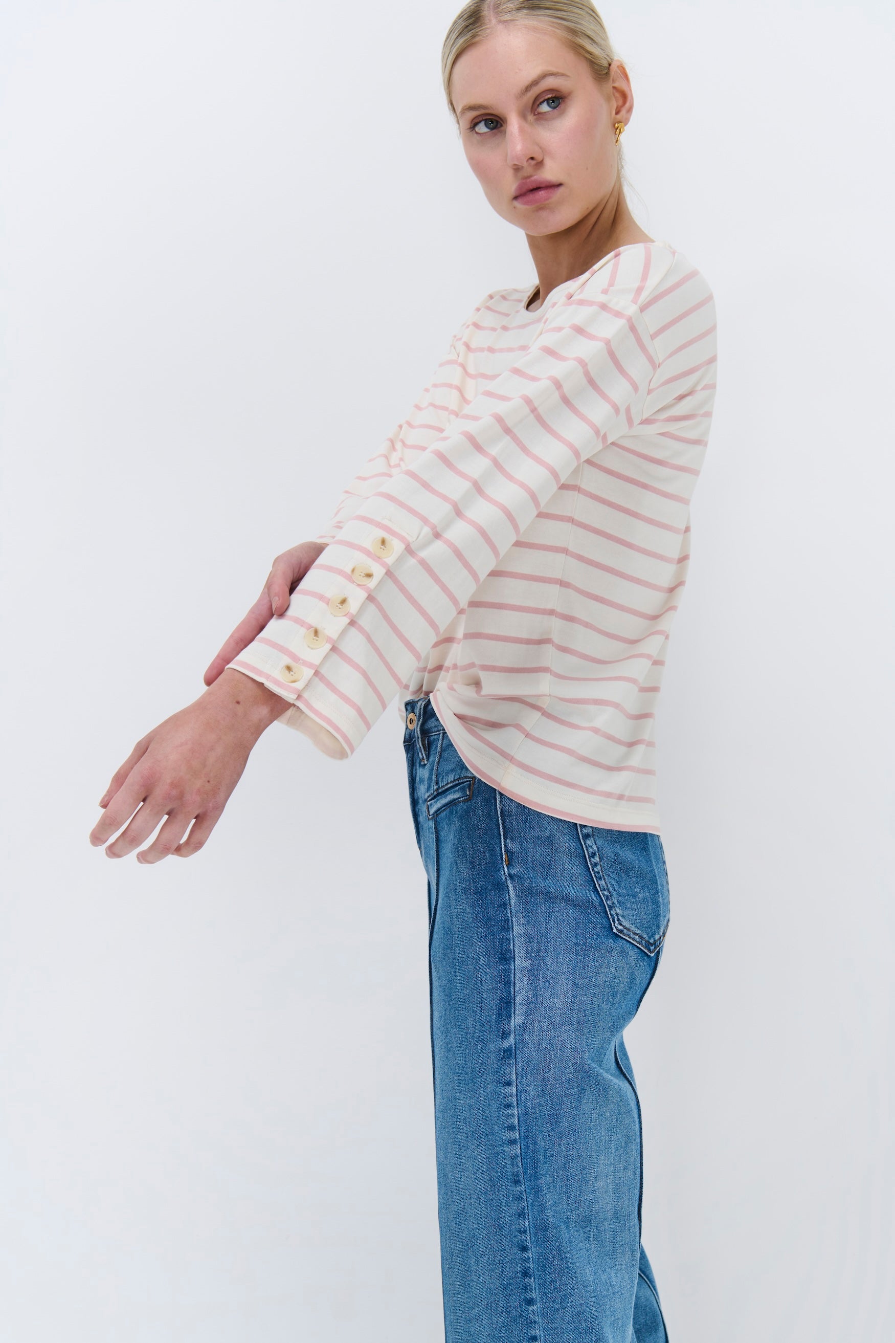 Louise Top - White with Light Pink Stripe