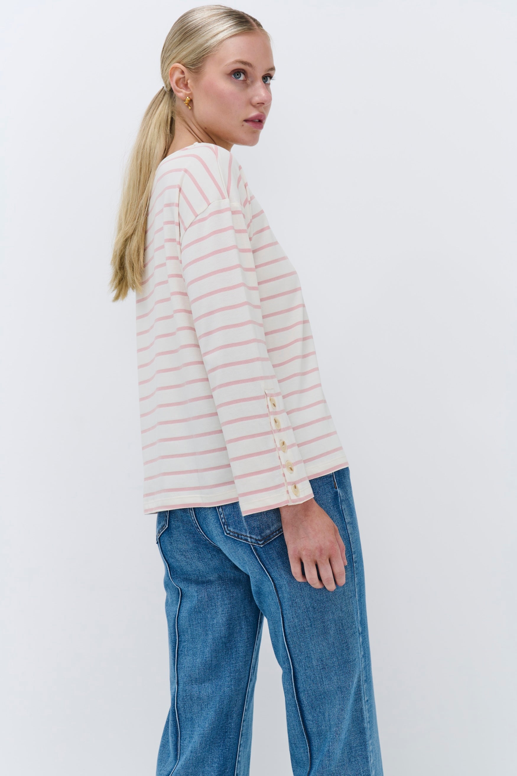 Louise Top - White with Light Pink Stripe