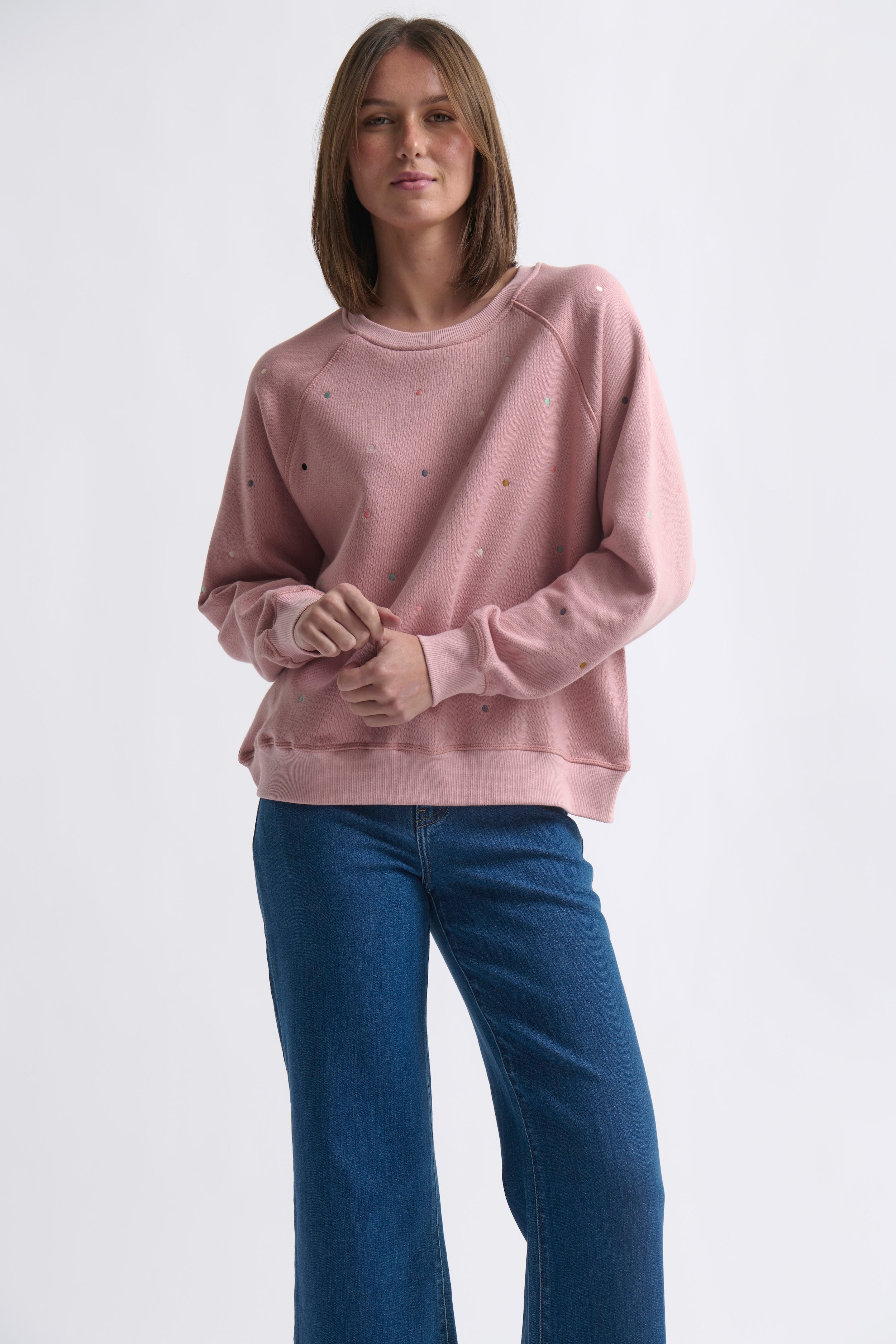 Patti Sweatshirt | Dots - Musk Pink - Kireina Australia