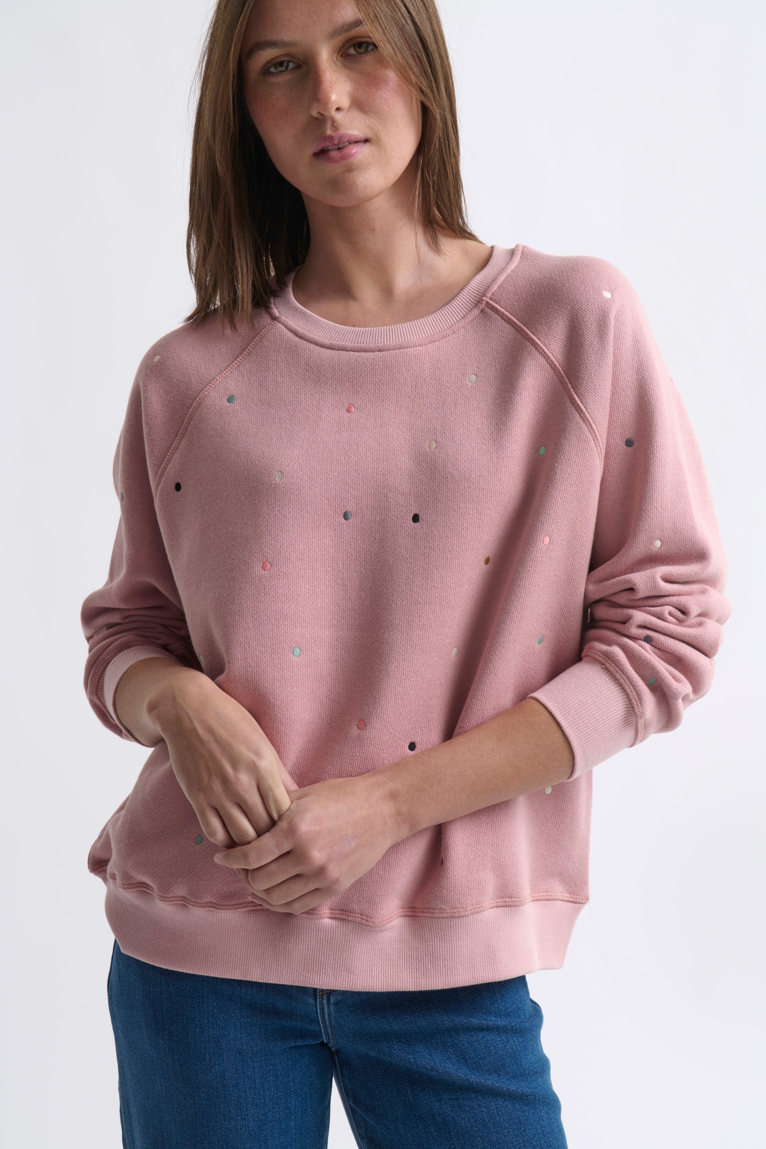 Patti Sweatshirt | Dots - Musk Pink - Kireina Australia