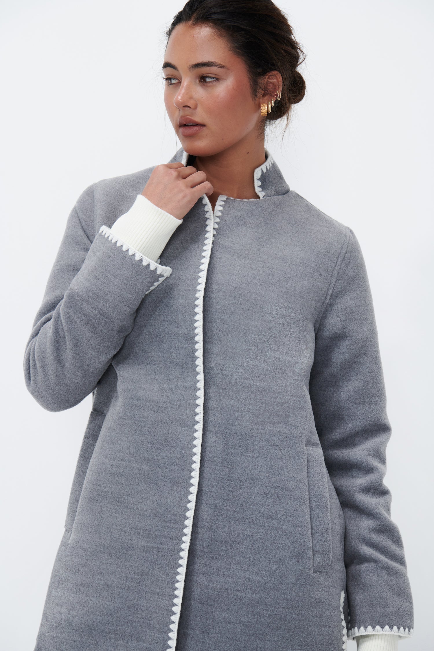 Rye Blanket Stitch Coat - Grey - Kireina Australia