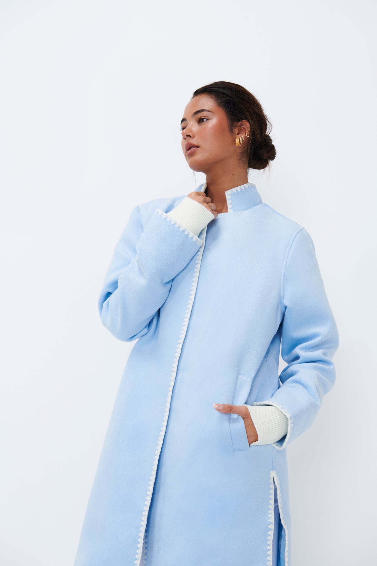 Rye Blanket Stitch Coat - Sky Blue - Kireina Australia