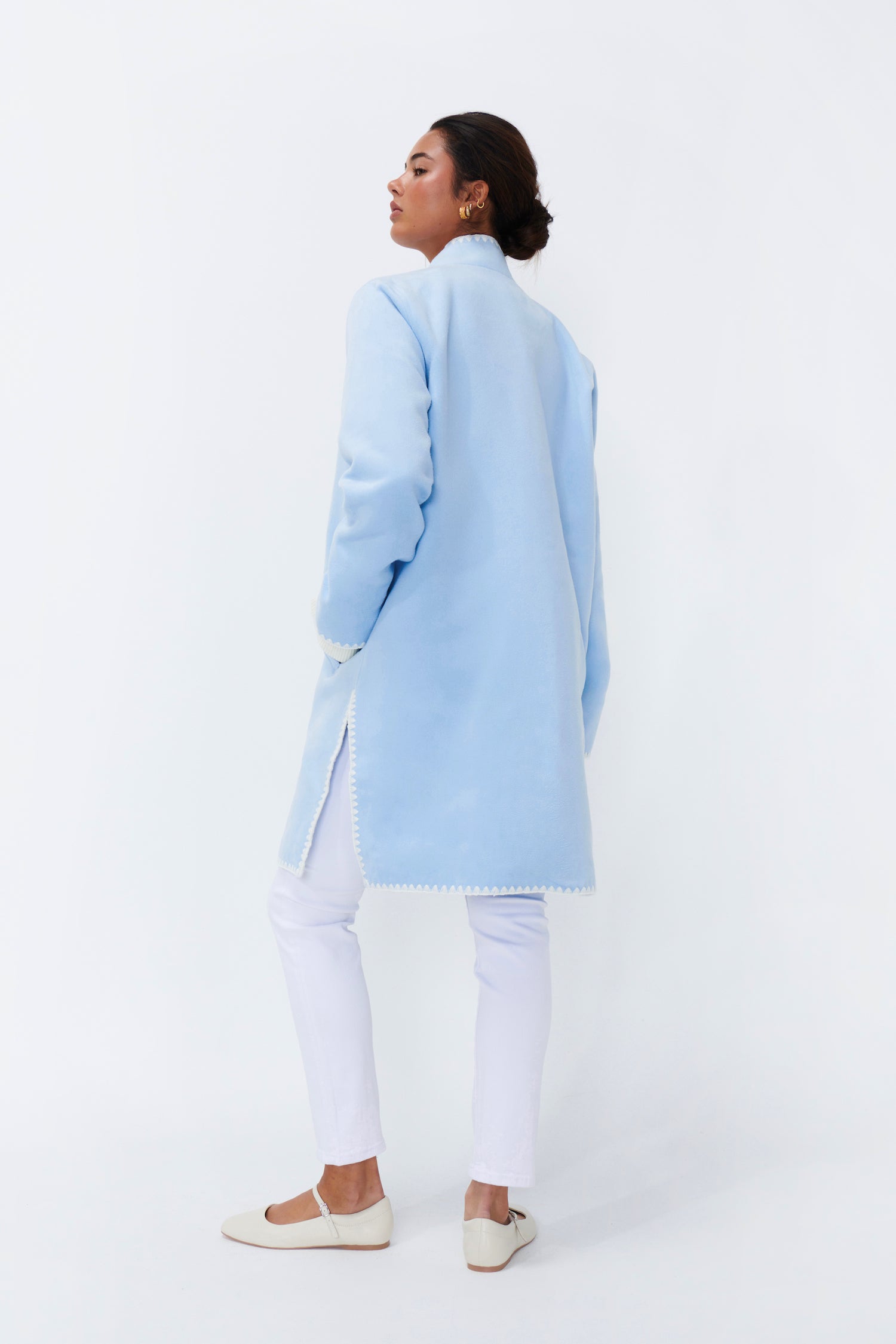 Rye Blanket Stitch Coat - Sky Blue - Kireina Australia