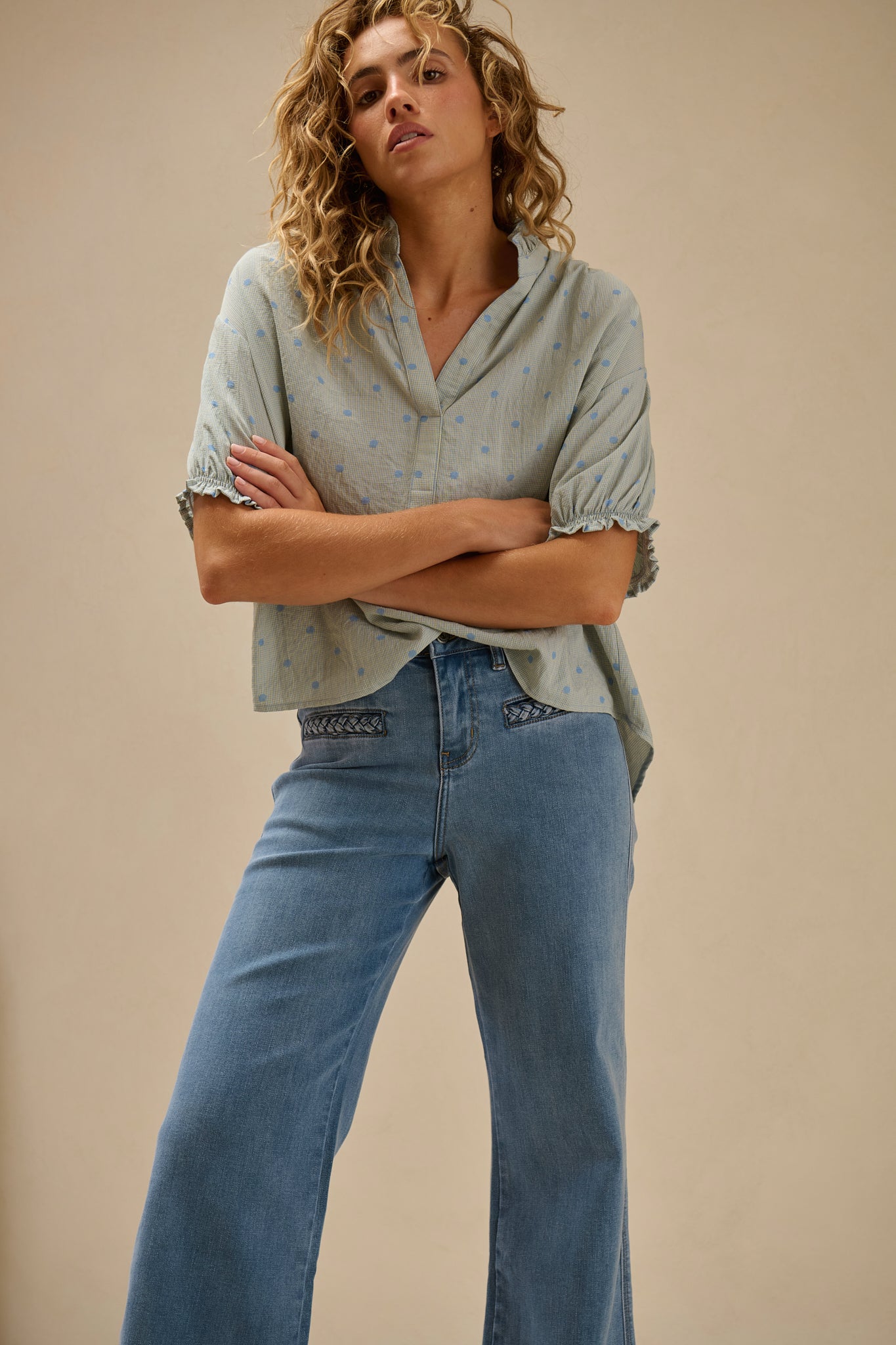 Sara Shirt - Blue W/Blue Dots