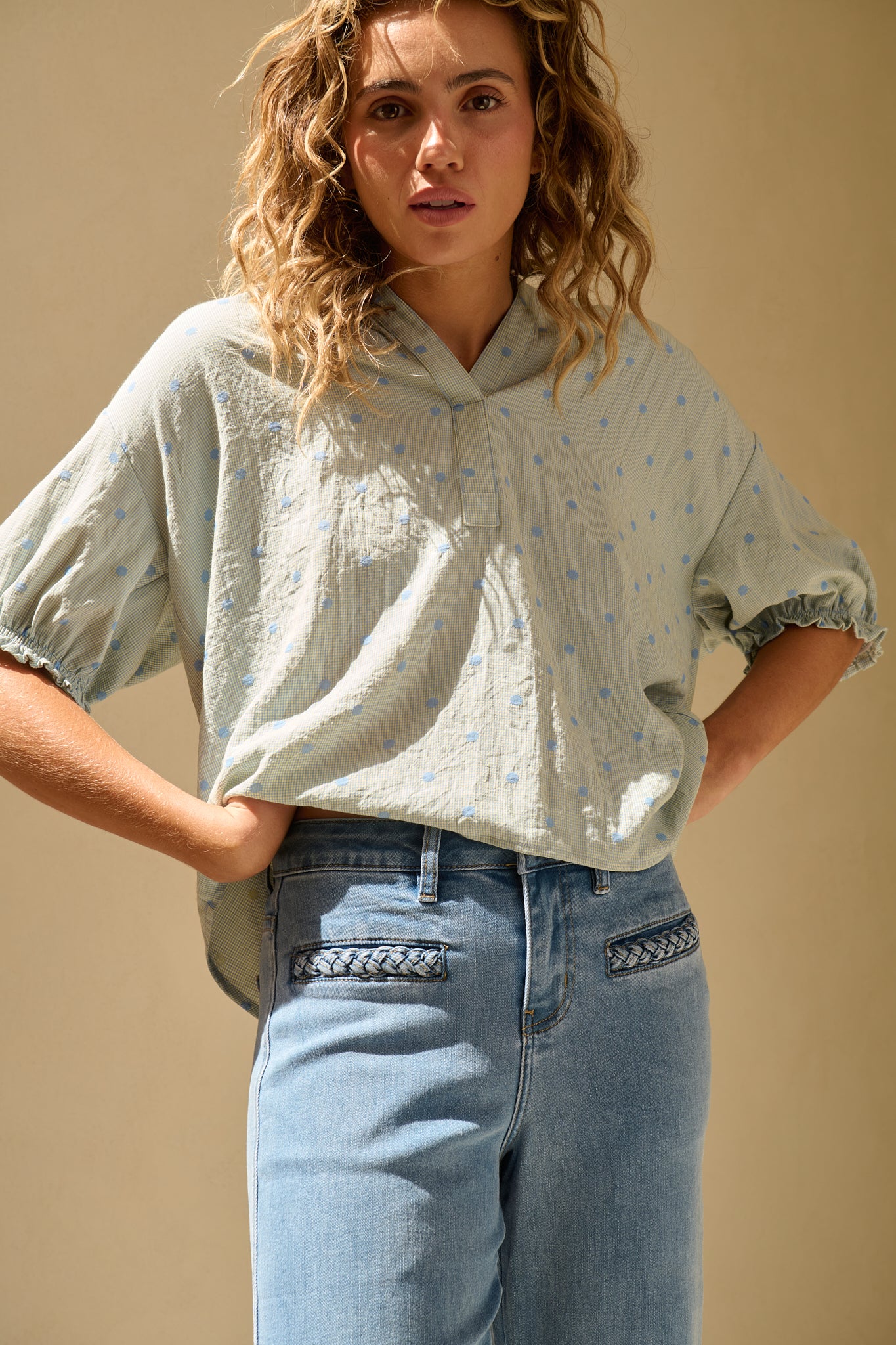 Sara Shirt - Blue W/Blue Dots