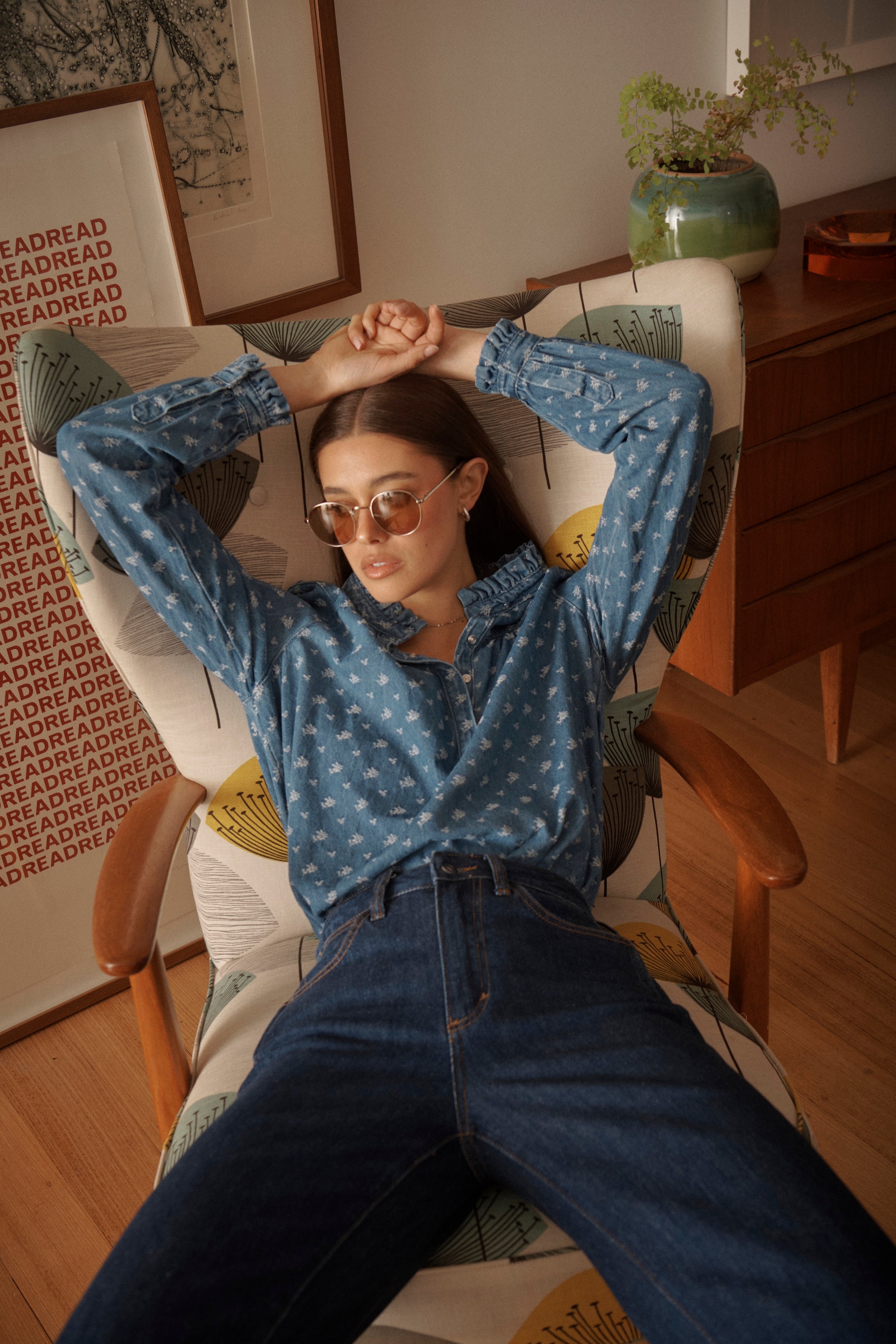 Tamara Shirt - Denim w/Flower - Kireina Australia