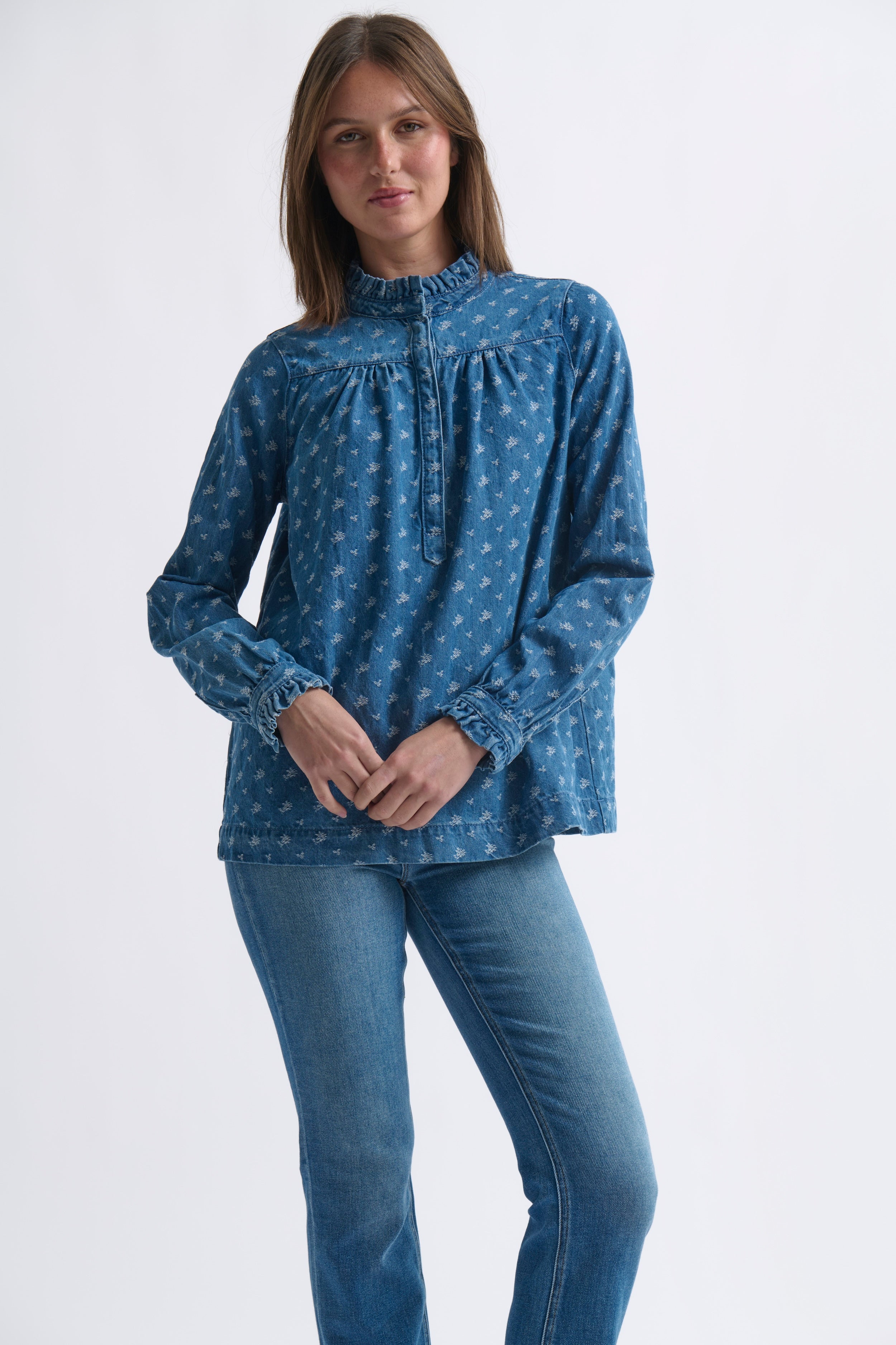 Tamara Shirt - Denim w/Flower - Kireina Australia