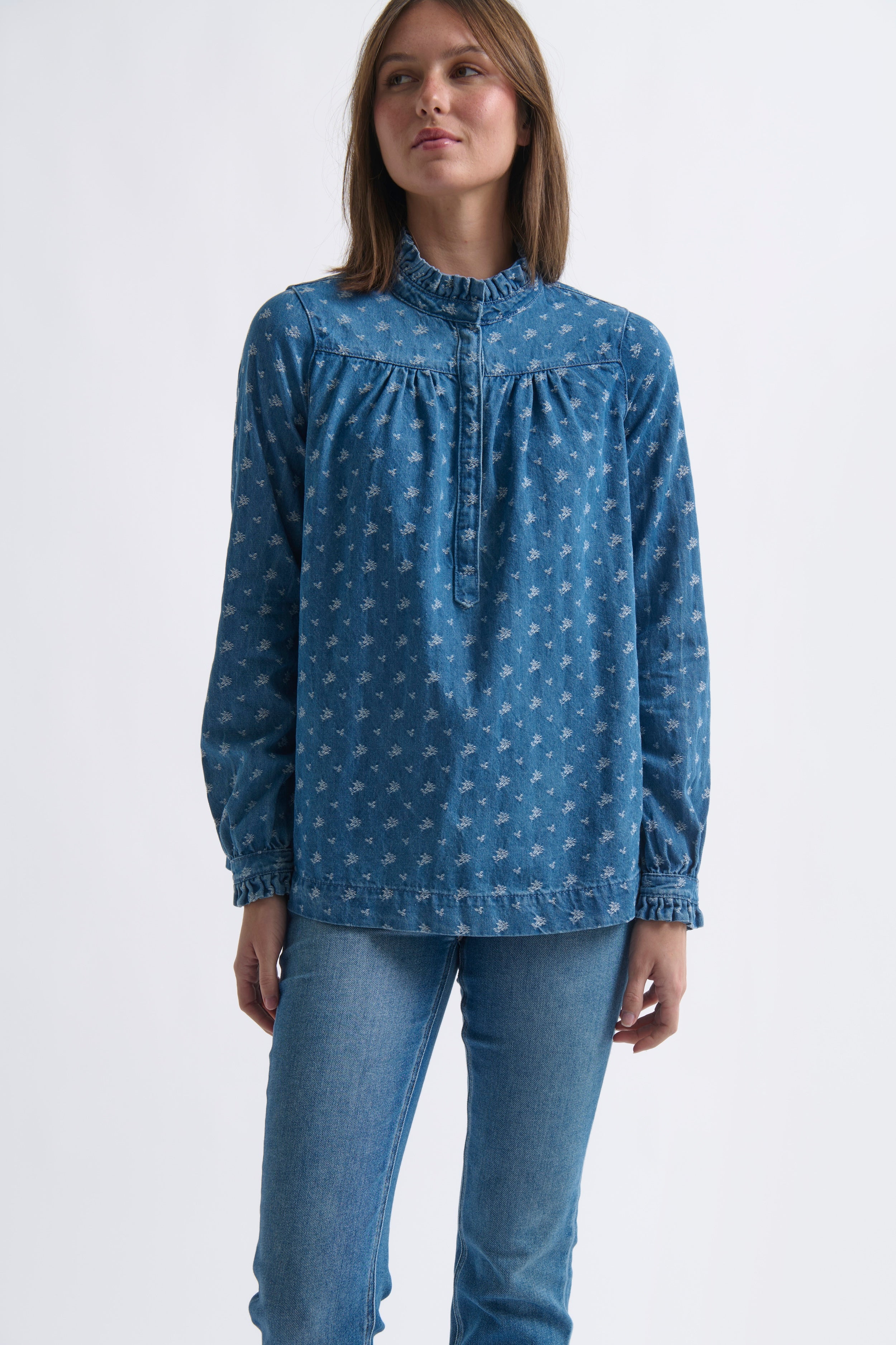 Tamara Shirt - Denim w/Flower - Kireina Australia