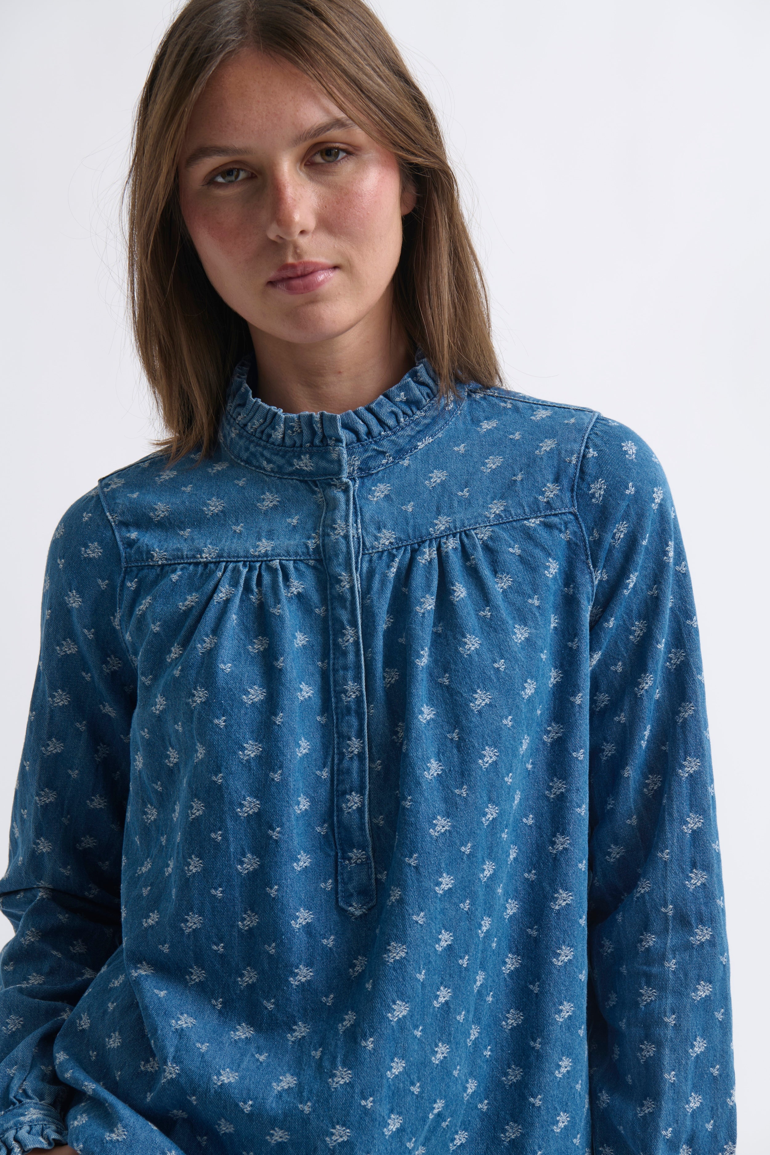 Tamara Shirt - Denim w/Flower - Kireina Australia
