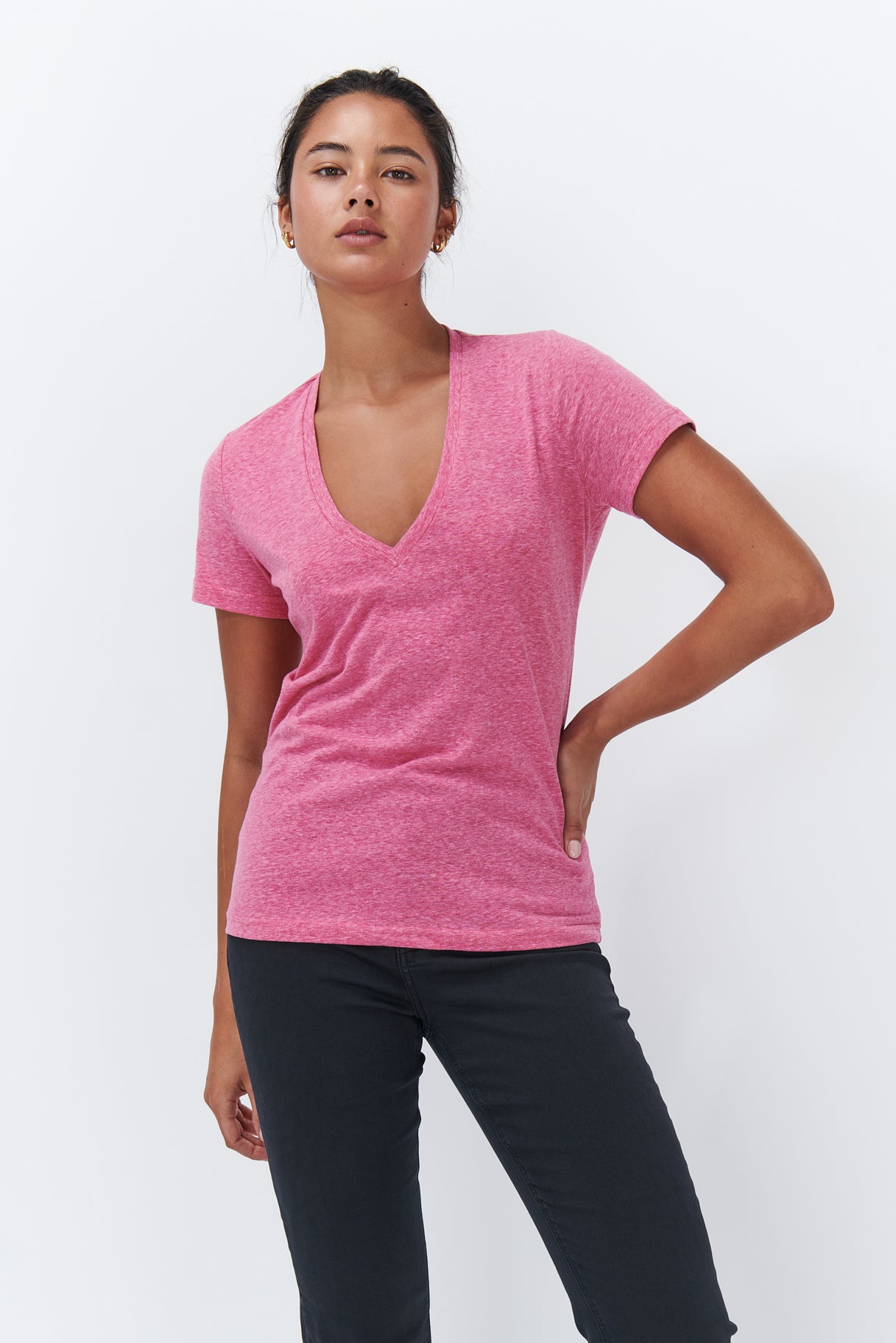 Veronica Raspberry Veronica V-Neck Tee - Raspberry Pink Marle